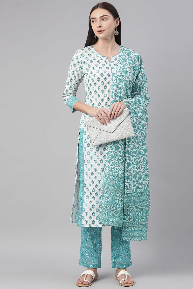Ahika White Polyester Ethnic Motifs Straight Suit Set PKSKD1028 - view 8