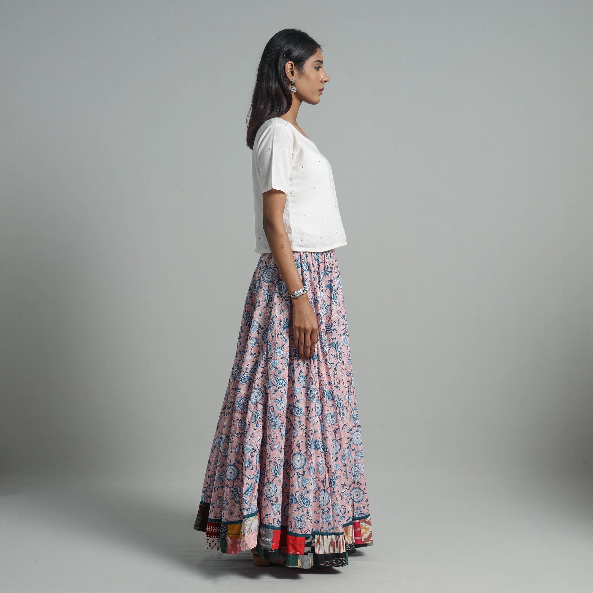 NOORI BAZAR Pink - Sanganeri Block Print Cotton Long Skirt 10 - view 4