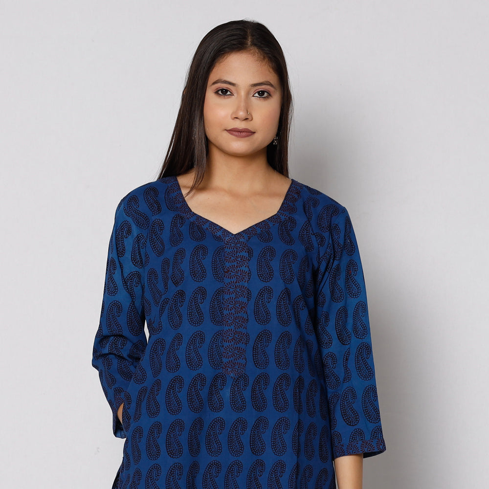 ITOKRI CASUALS Blue - Bagh Block Printing Cotton Kurta with Palazzo & Dupatta Set - view 4