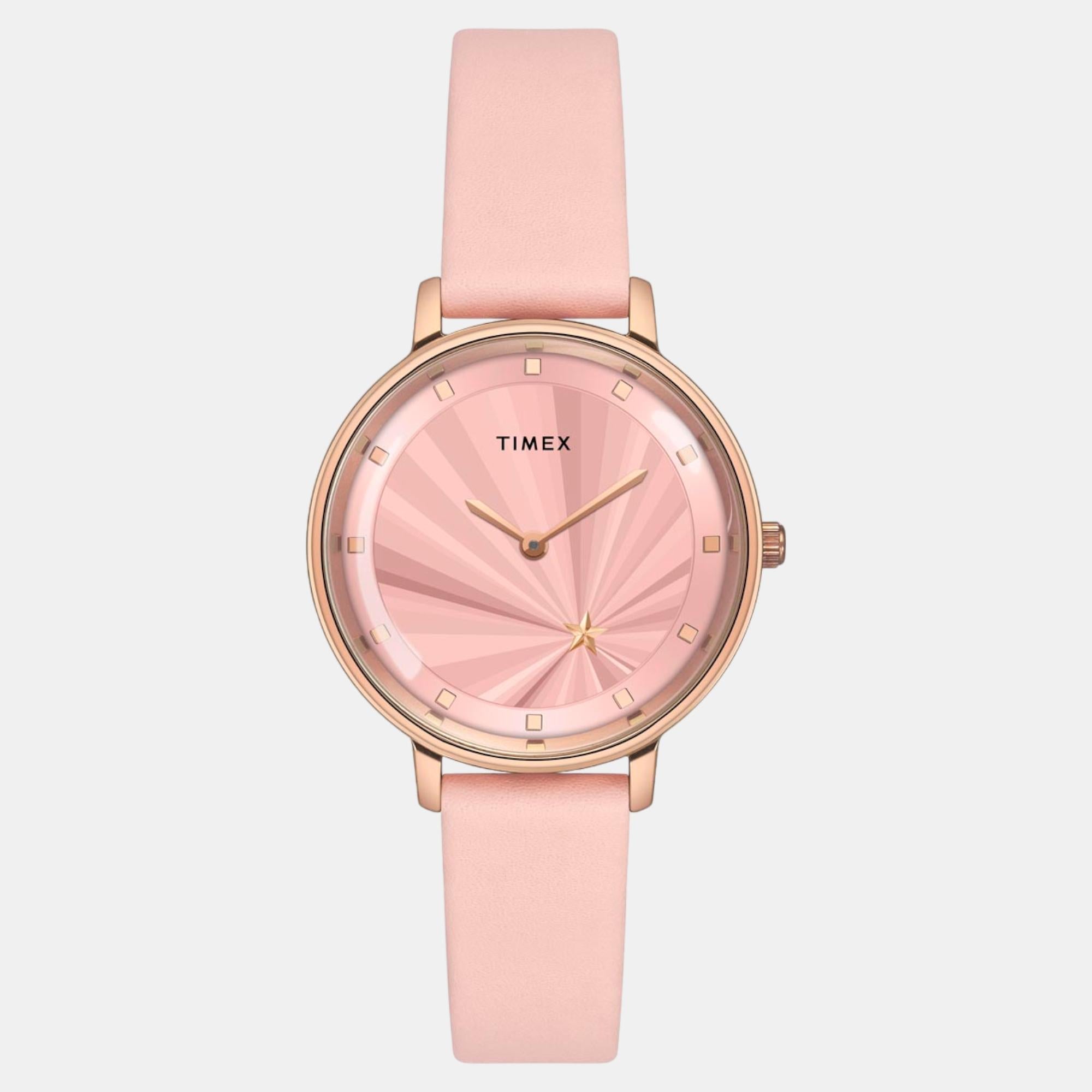 Timex Fashion Women Quartz Pink Dial Analog Leather Watch TWEL19100