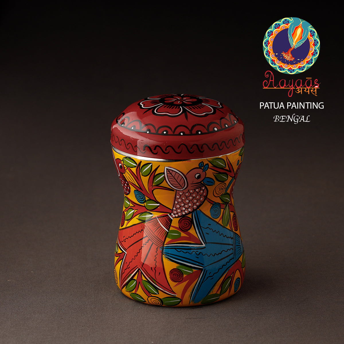AAYAAS Bengal Patua Handpainted Stainless Steel Multi Utility Container