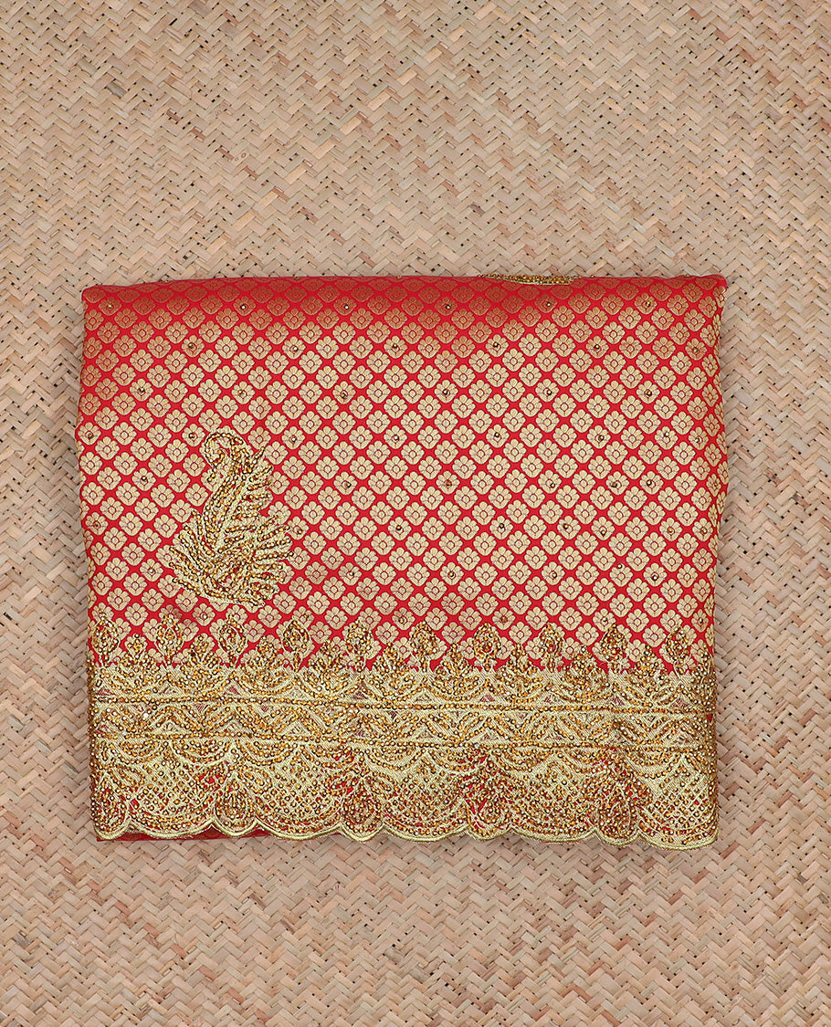 TheShoppothys Red jacquard & stonework silksaree,zari & stone embroidery scallop cutwork border & pallu of big paisleys with stonework - view 4
