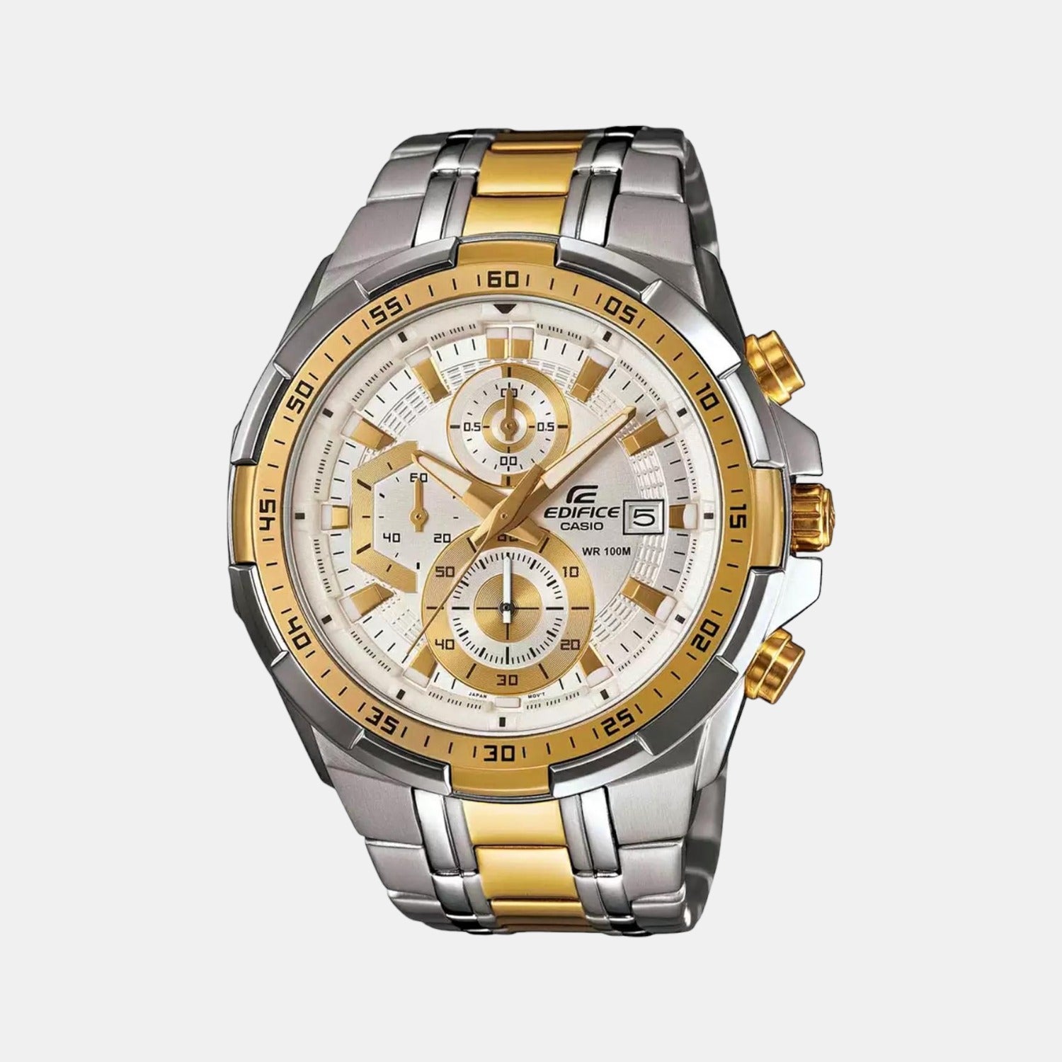 Casio Edifice Men Quartz Gold Dial Chronograph Stainless Steel Watch EX189