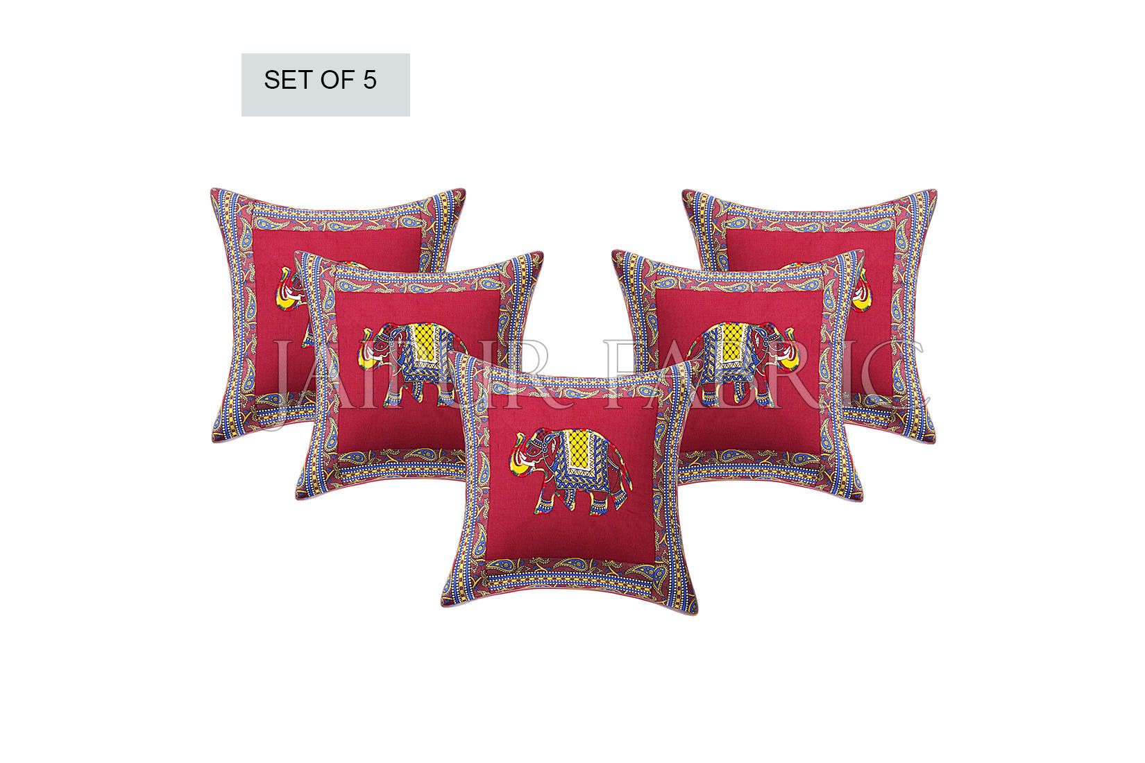 Patchwork applique cushion – JaipurFabric® Maroon Elephant Design Patchwork & Applique Cushion Cover