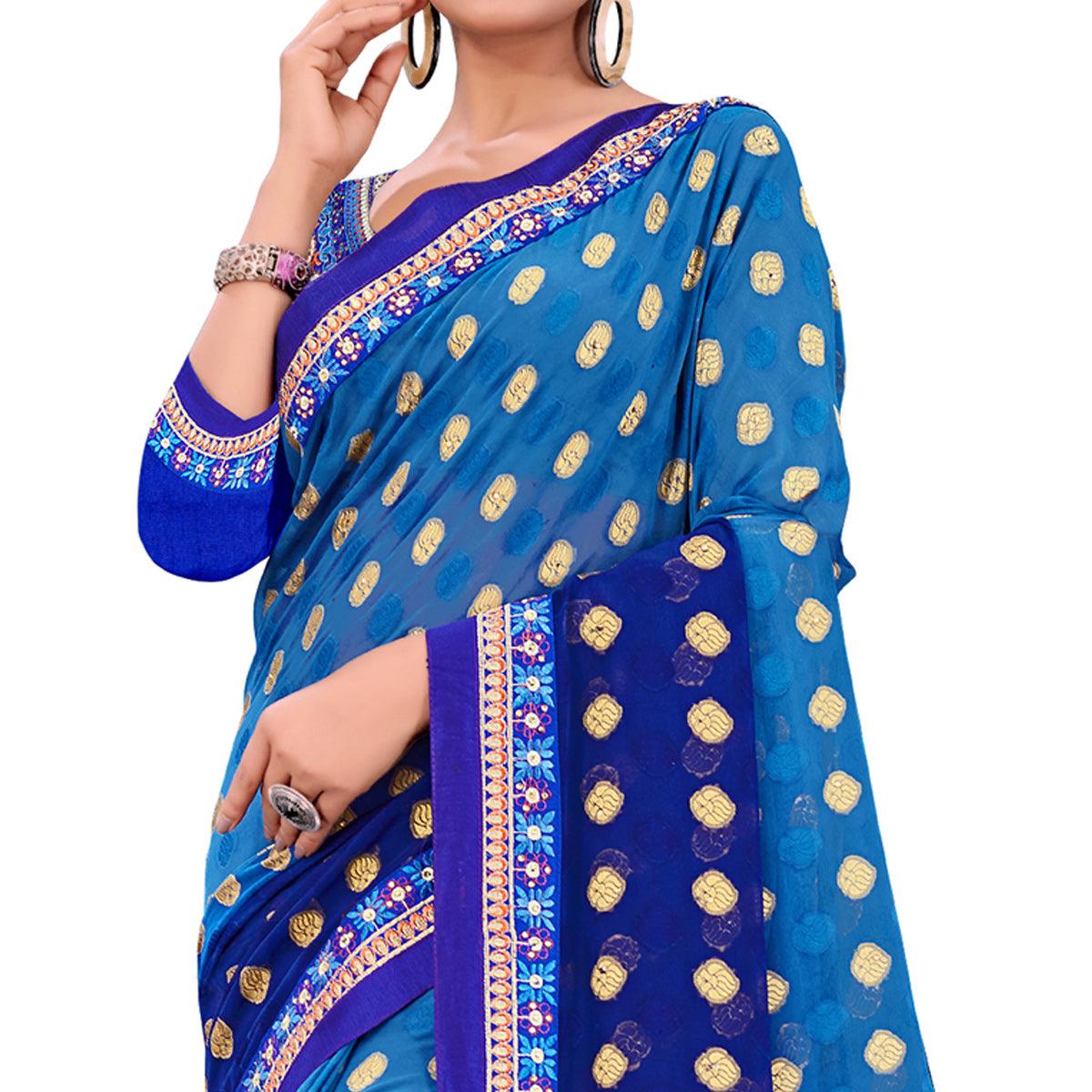 Peachmode Fantastic Blue Colored Party Wear Georgette Saree - view 2