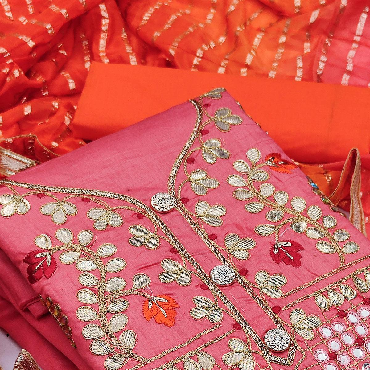 Peachmode Gajari Pink Festive Wear Gotta Plus Handwork Cotton Dress Material - view 5