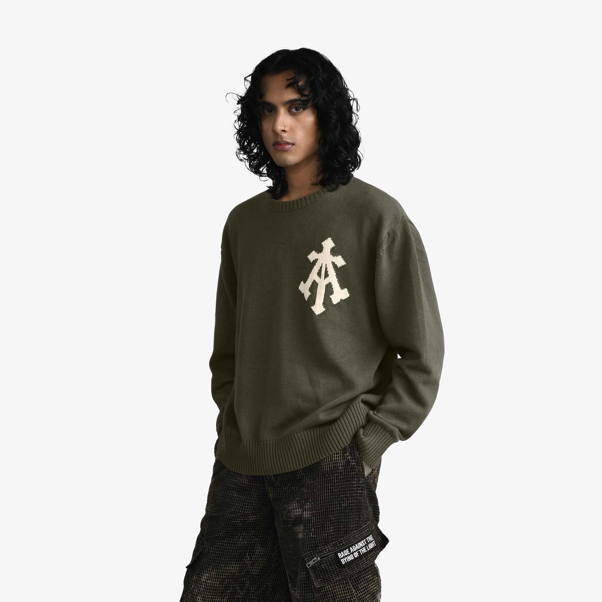 Almost Gods | Alpha Cross Knit Sweater { Olive - view 2