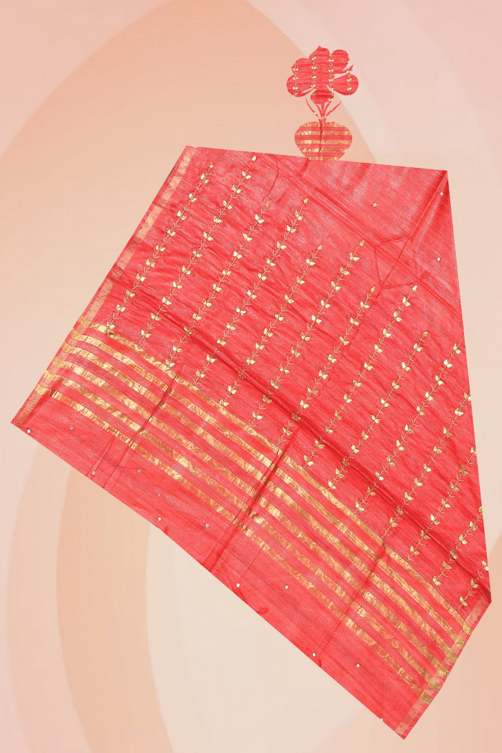 Kalanjali Gota Patti Work Coral Pink Dupatta