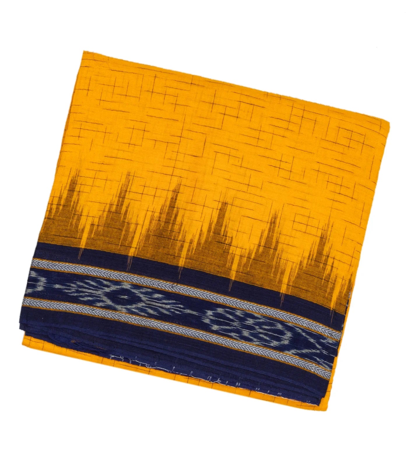 RmKV Yellow Handwoven Orissa Cotton Saree With Checks & Contrast Border