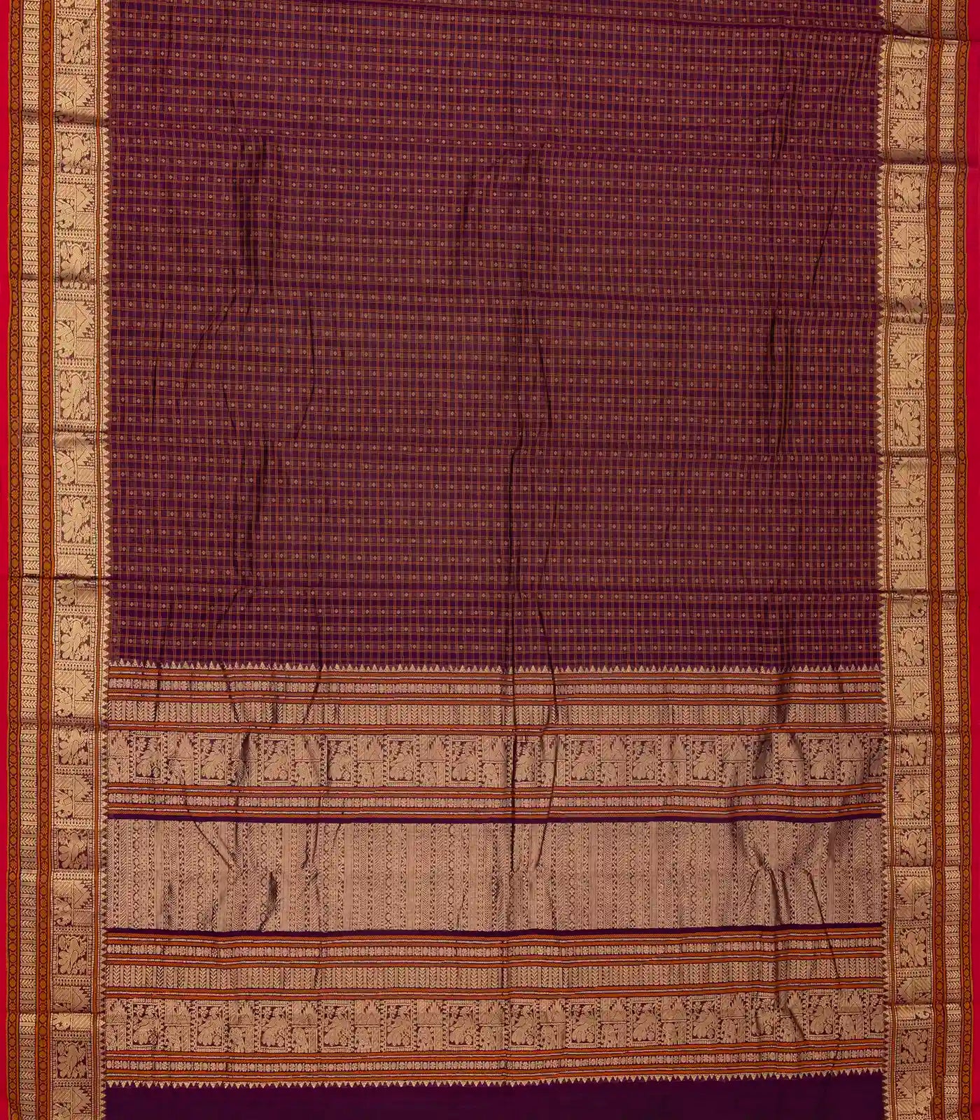 RmKV Magenta Handloom Kanchi Cotton Saree With Checks & Diamond Motifs - view 2