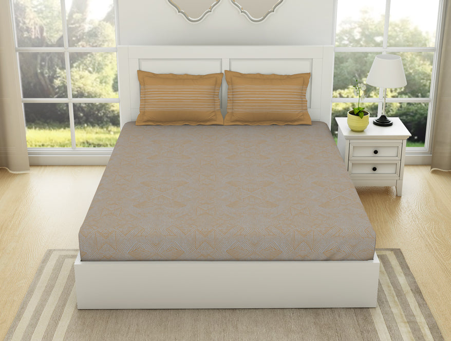 Spaces India Geometric Nimbus Colud - Light Grey 100% Cotton Double Bedsheet - Geospace By Spaces