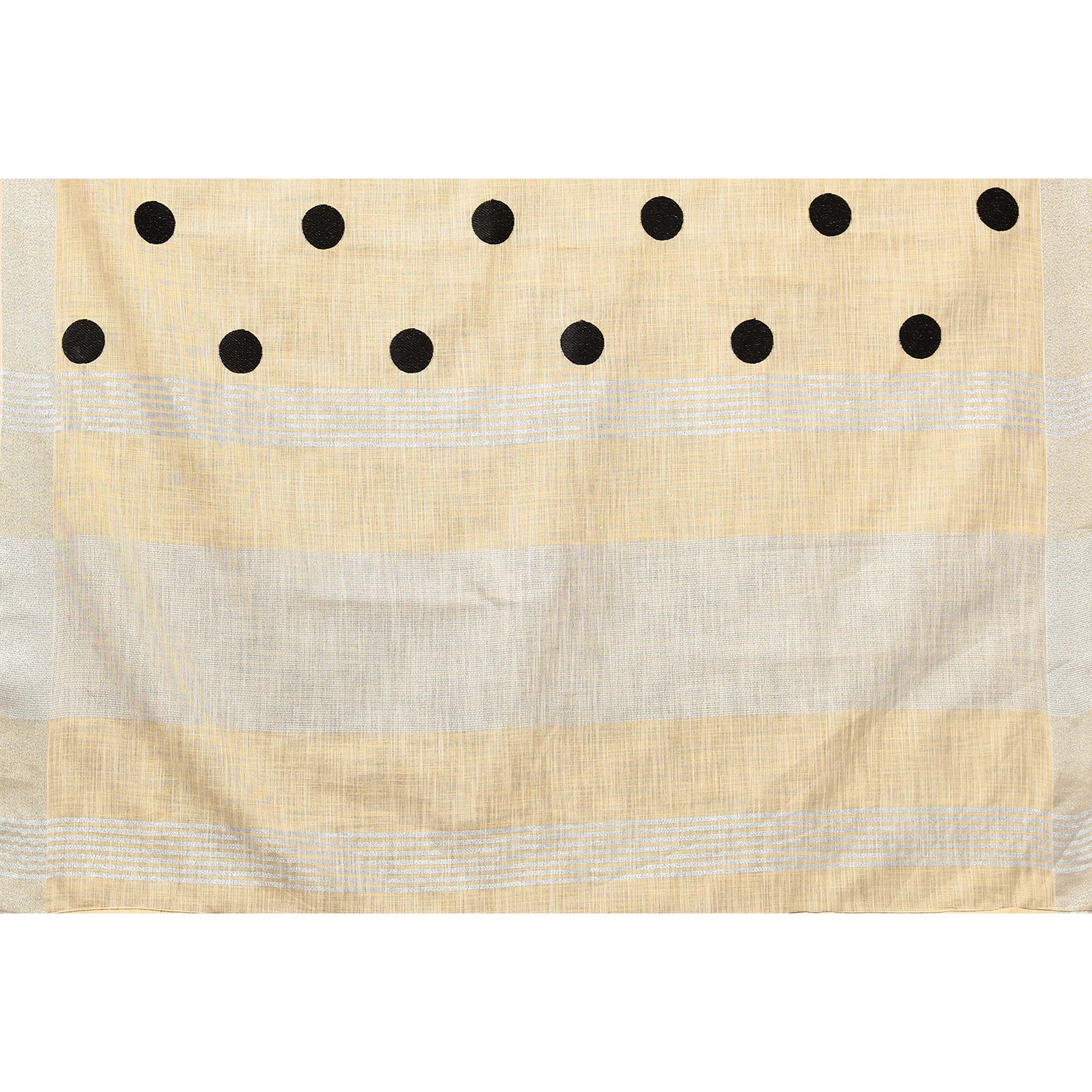 Peachmode Cream Embroidered Linen Cotton Saree With Zari Border - view 7