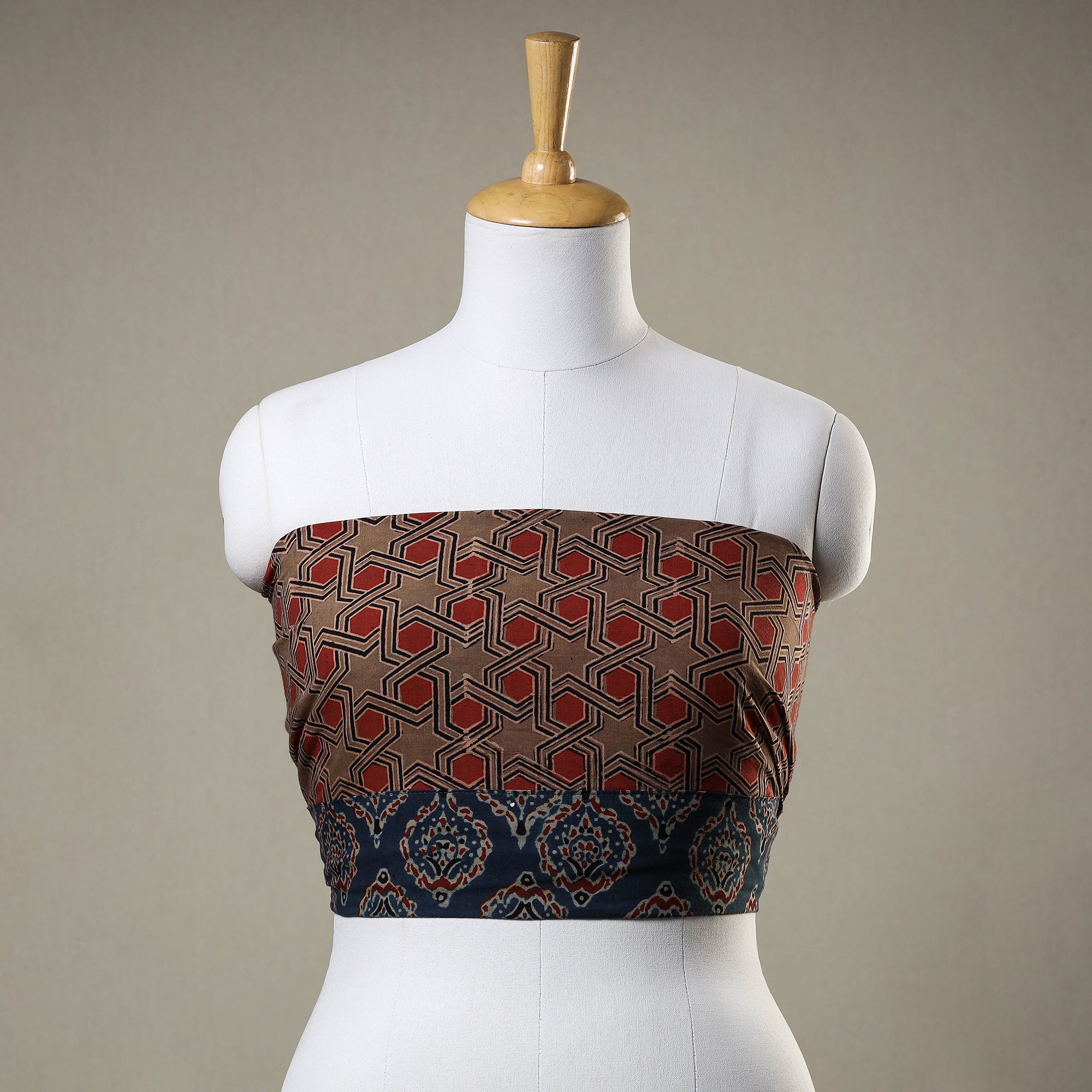NOORI BAZAR Brown - Ajrakh Block Printed Cotton Blouse Piece