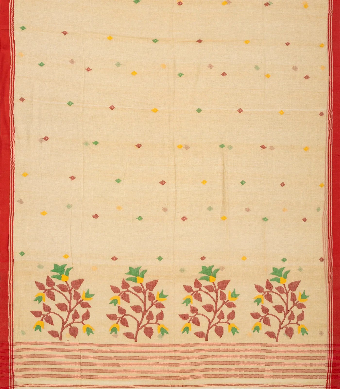 RmKV Beige Handloom Bengal Cotton Saree With Plus Buttas - view 2