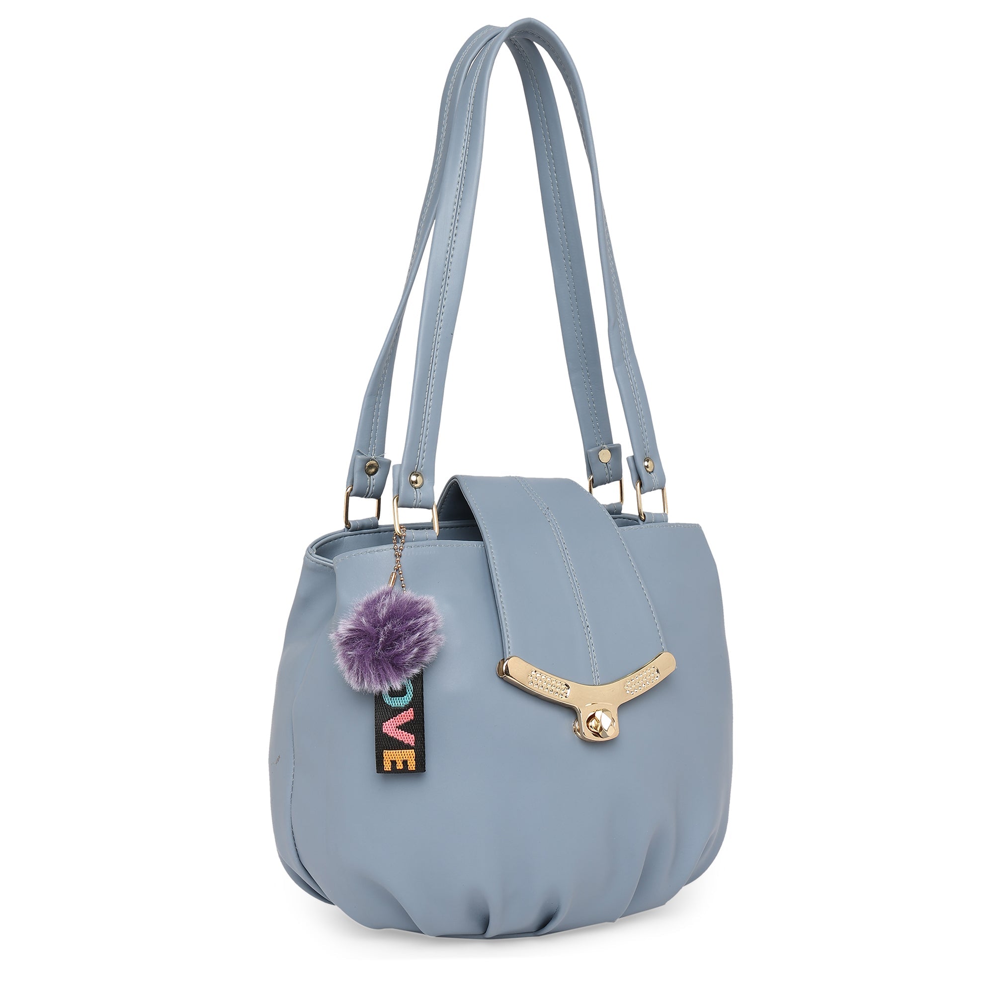 Peachmode Seller Grey Women Vegan Leather Handbag With Belt - view 3