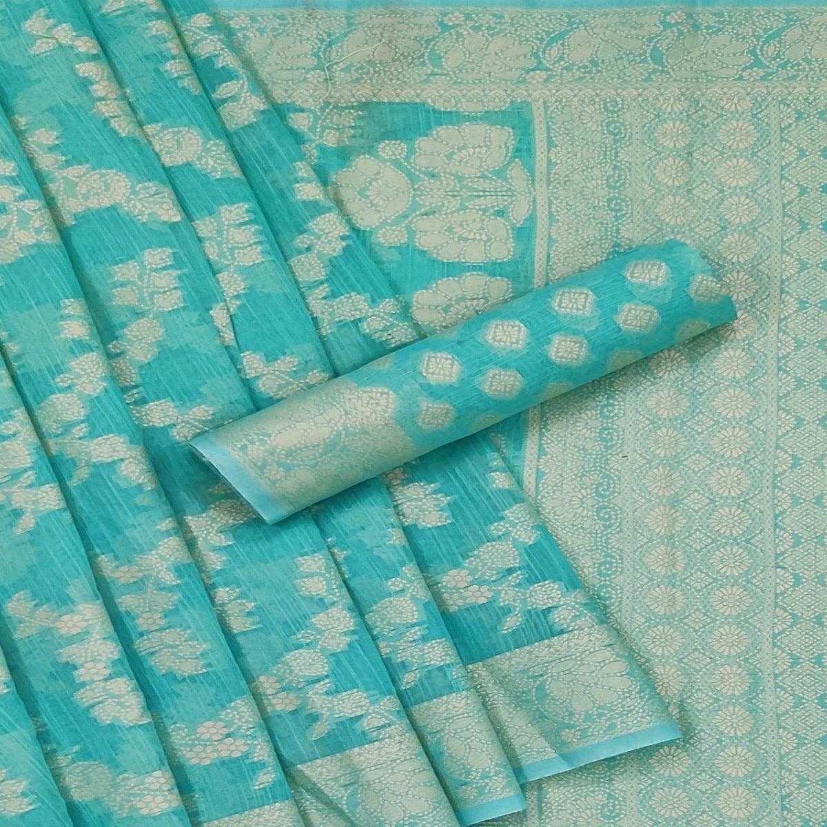 Peachmode Firoji Festive Wear Woven Cotton Saree - view 2
