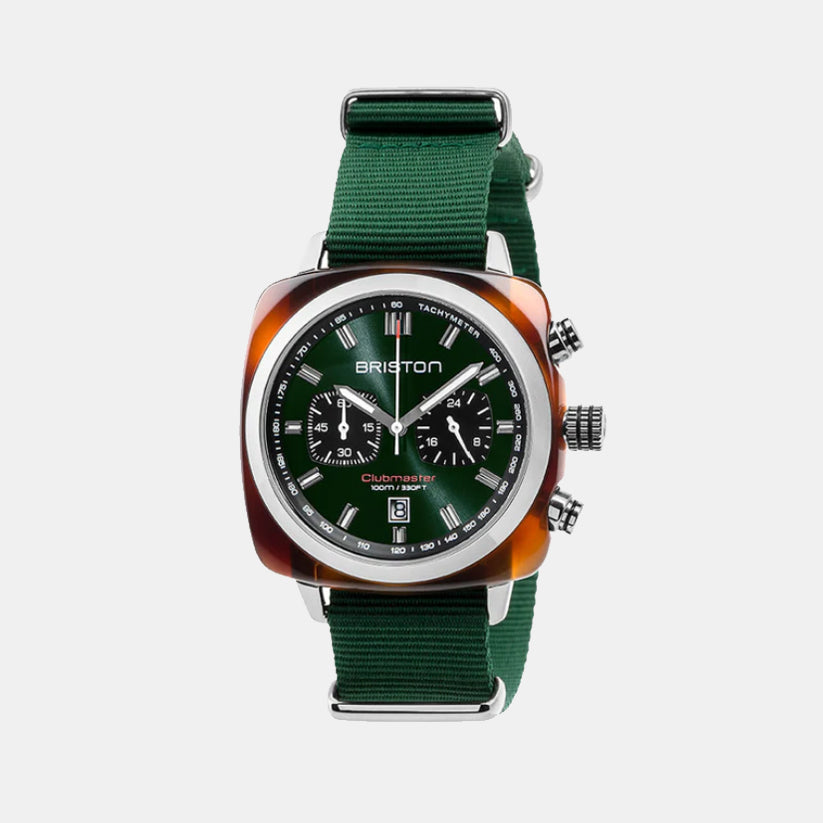 Briston Clubmaster Sport Men Quartz Green Dial Chronograph Nato Watch 17142.SA.TS.10.NBG