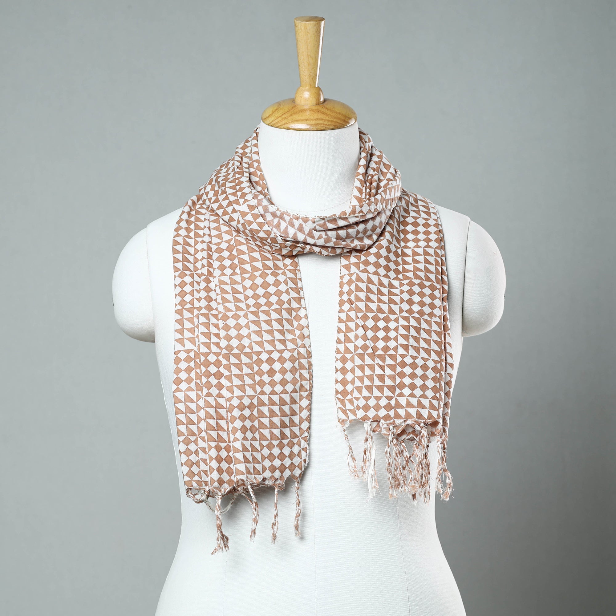 HAVELI CHRONICLES Brown - Sanganeri Block Printed Cotton Stole with Tassels 33