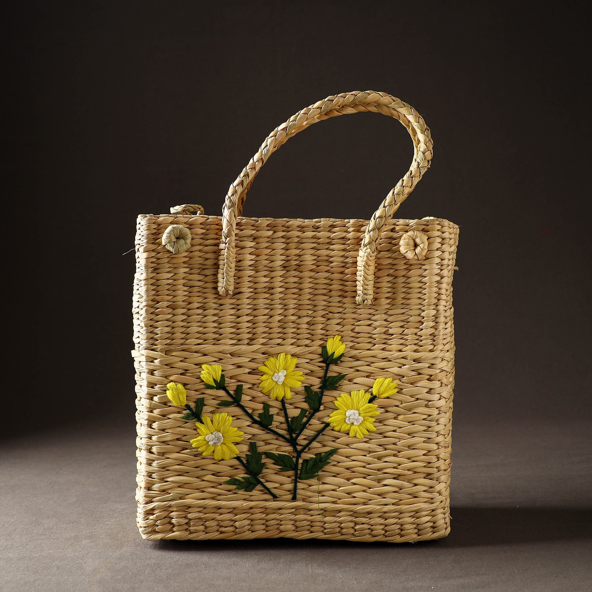 ITOKRI CRAFTS INITIATIVE Beige - Handcrafted Natural Water Reed Embroidered Shopping Bag