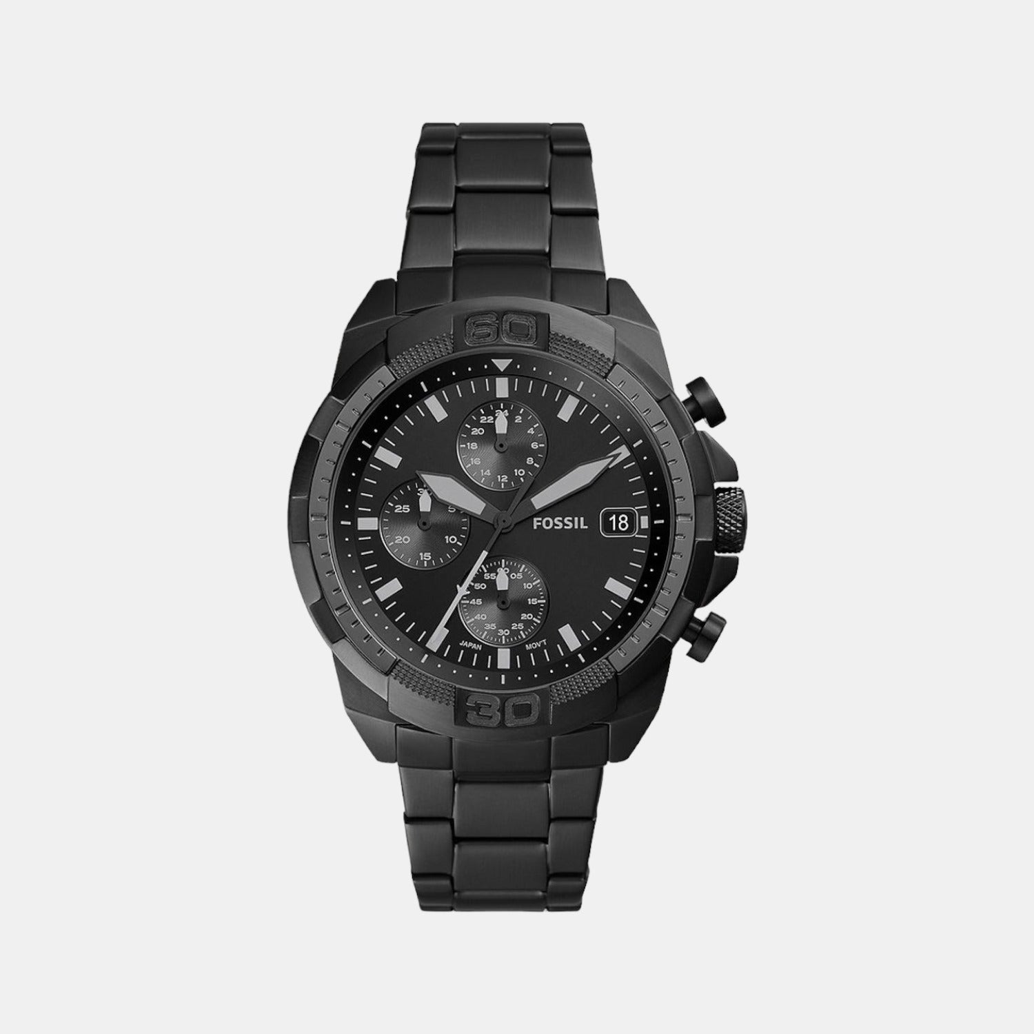 Fossil Bronson Men Quartz Black Dial Chronograph Stainless Steel Watch FS5853