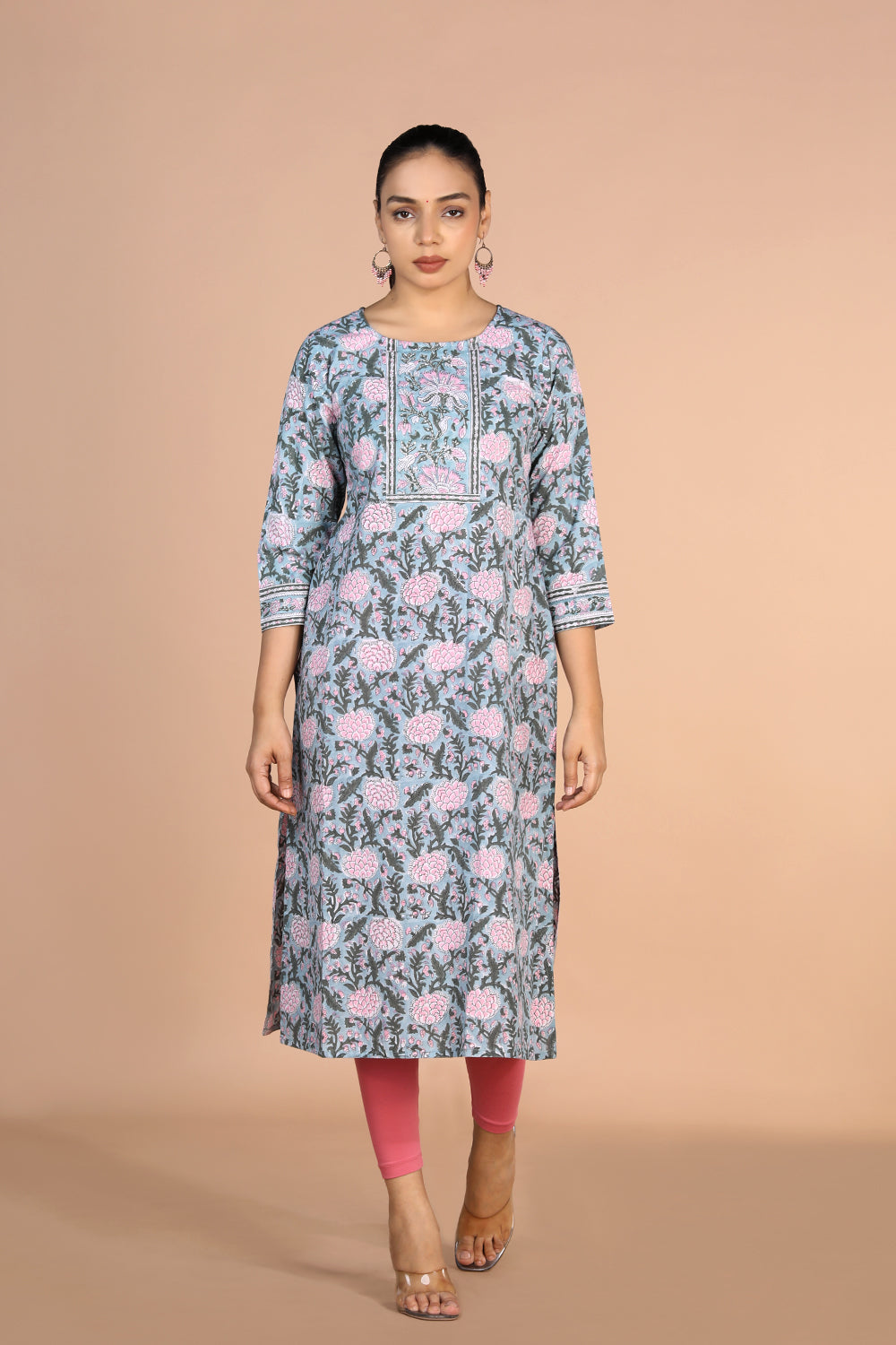 Kalanjali Ethnics Floral Sanganeri handblock printed cotton Kurti
