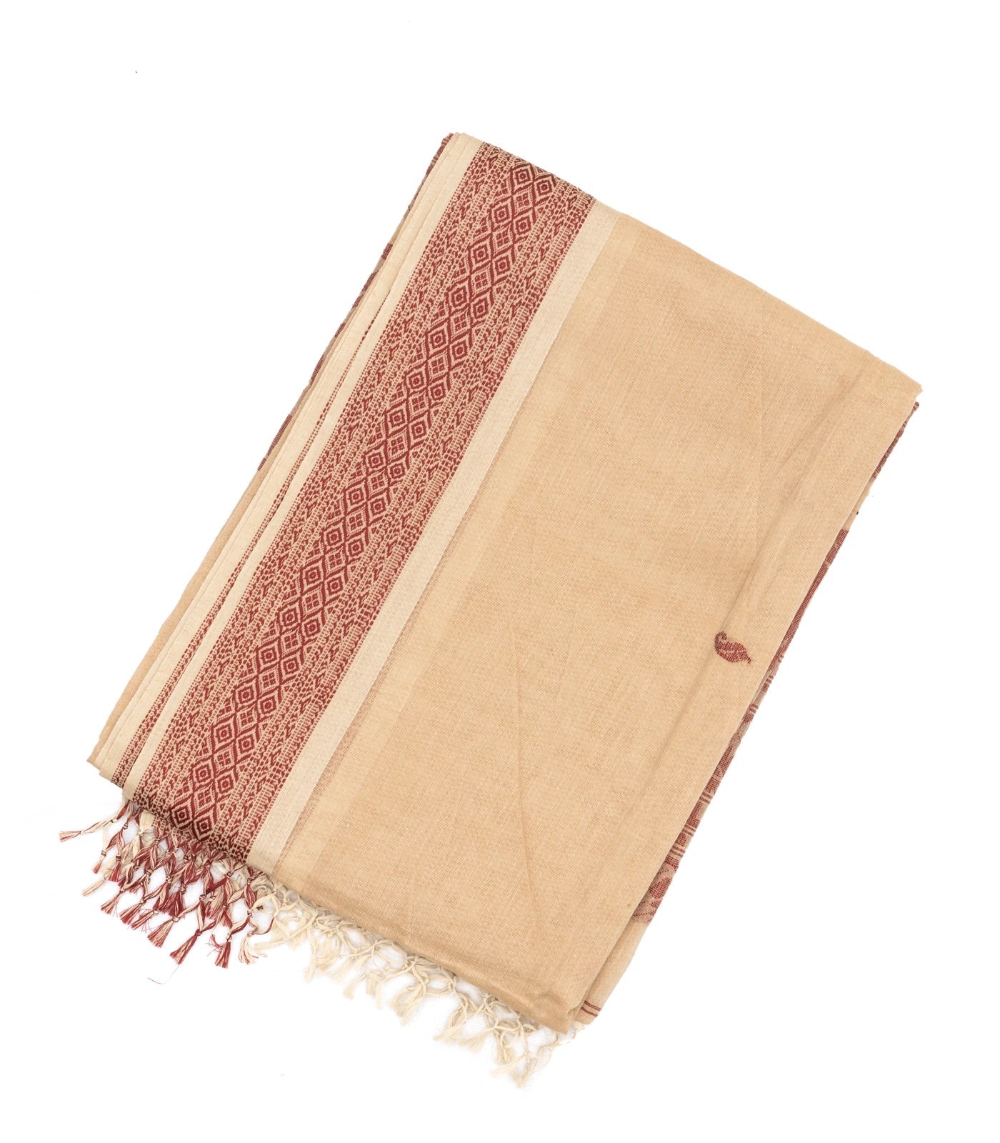 RmKV Cream Handloom Bengal Cotton Saree With Mango Buttas