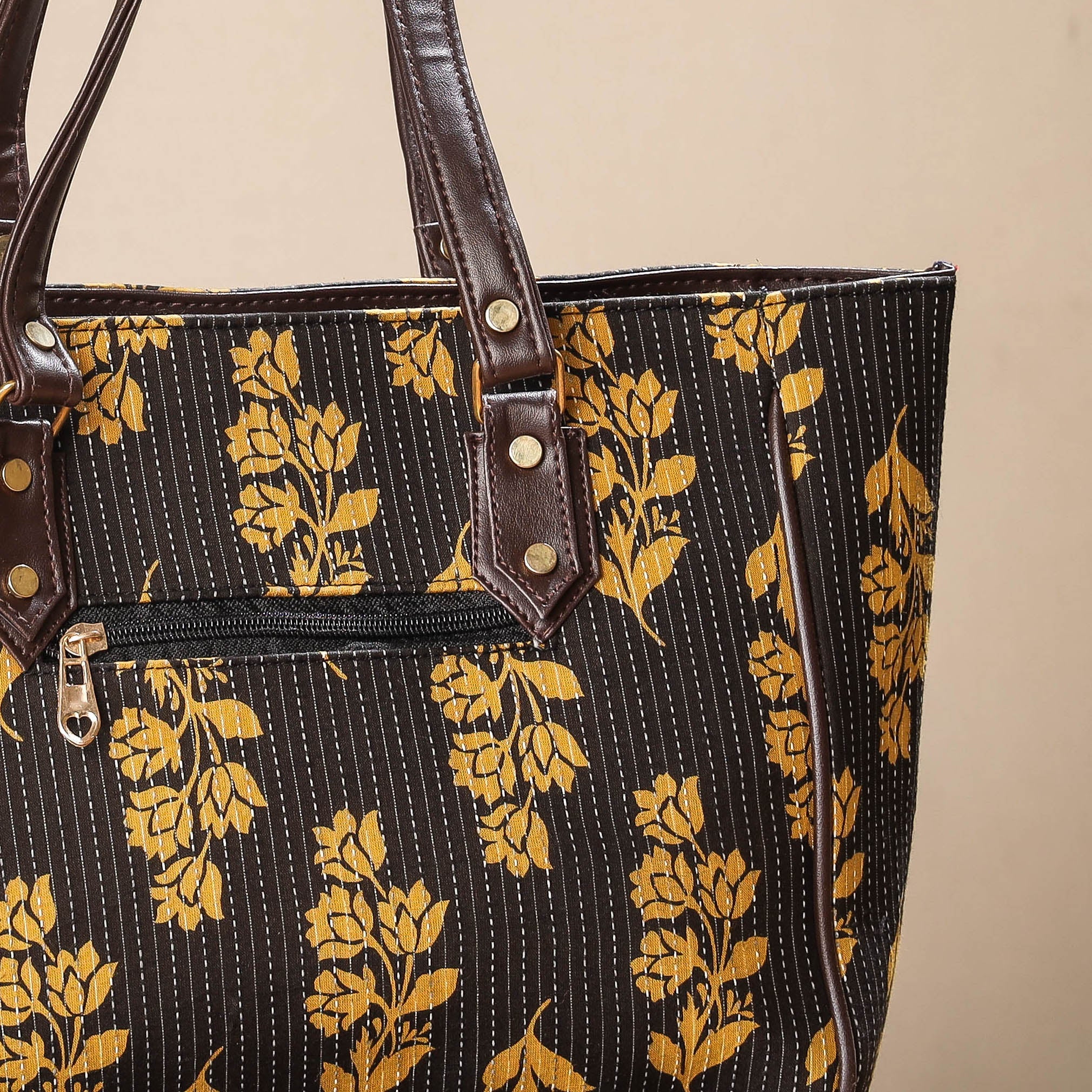 KACHCHH JI CHHAAP Brown - Handcrafted Cotton Running Sticth Shoulder Bag - view 3