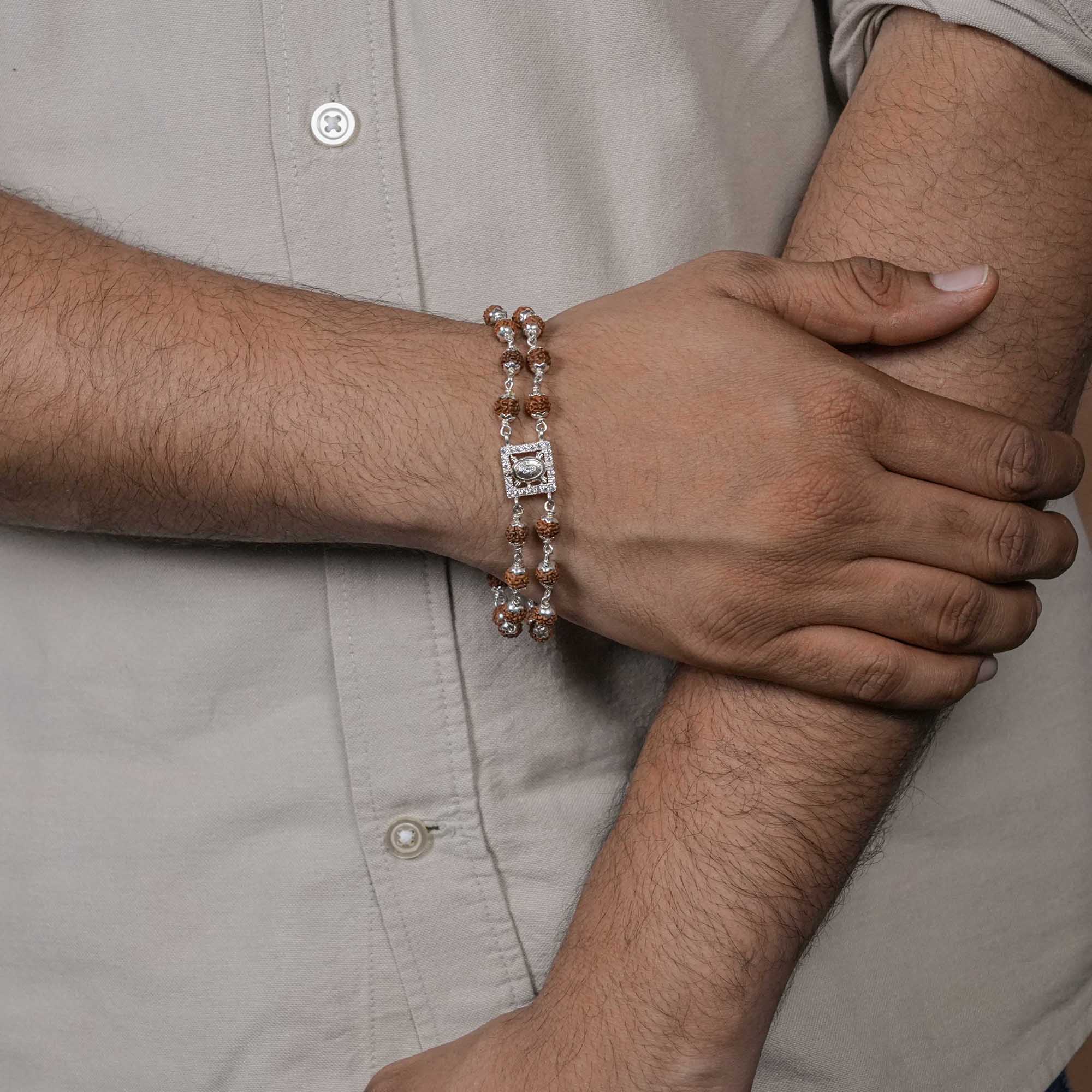 Prinjal Jewellers Rudraksha Silver Tortoise Symbol double line Bracelet - view 3