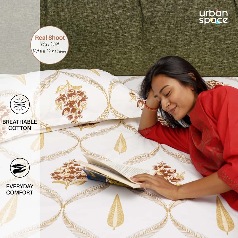 Urban Space -Home Furnishing Store Serene Collection - Breathable 200 TC 100% Pure Cotton Single Bedsheet with Pillow Cover, Floral Moroccan - Brown - view 5