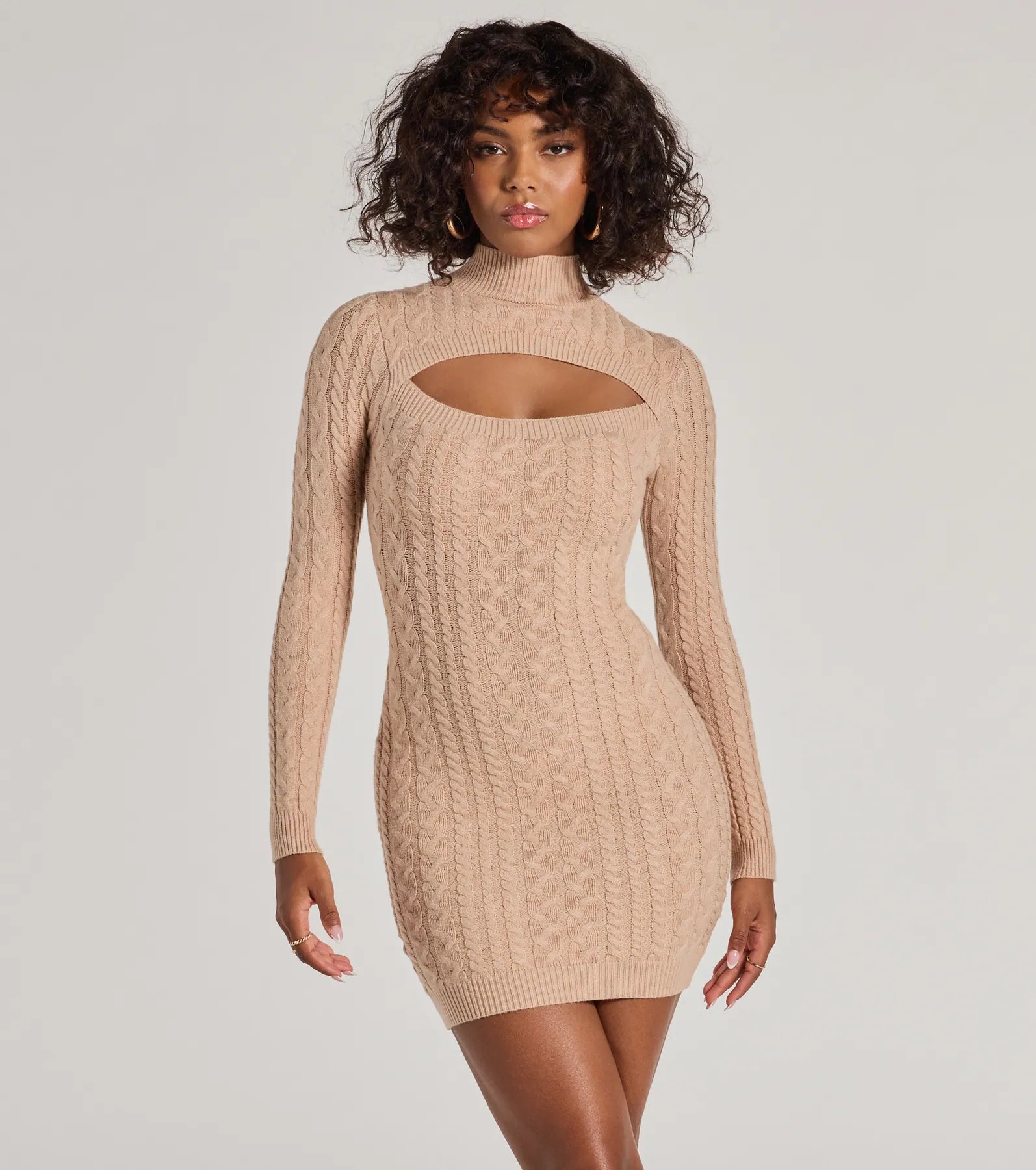 Windsor Textured Glam Cable Knit Cutout Mini Dress
