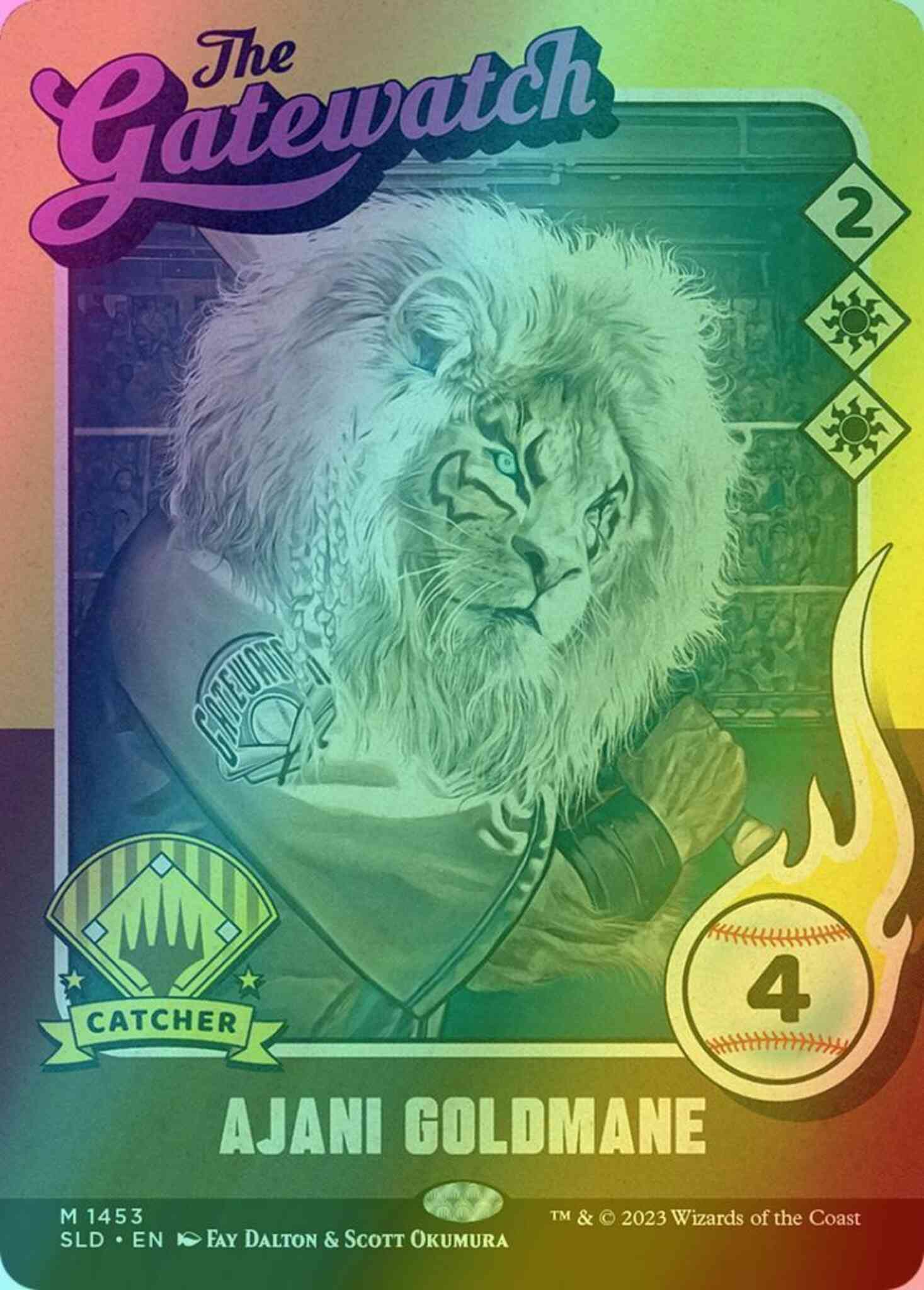 1453 borderless magic – Ajani Goldmane // Ajani Goldmane [1453] [Borderless] [Magic: The Baseballing] [Secret Lair Drop] [Foil]