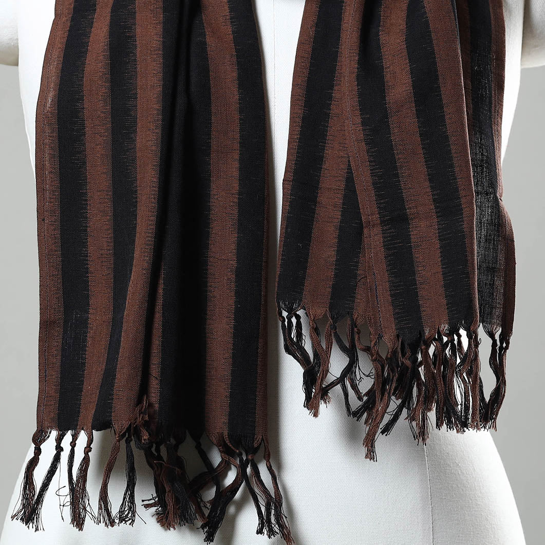 POCHAMPALLY IKAT WEAVES BY GOVARDHAN Brown - Handloom Cotton Pochampally Central Asian Ikat Stole - view 3