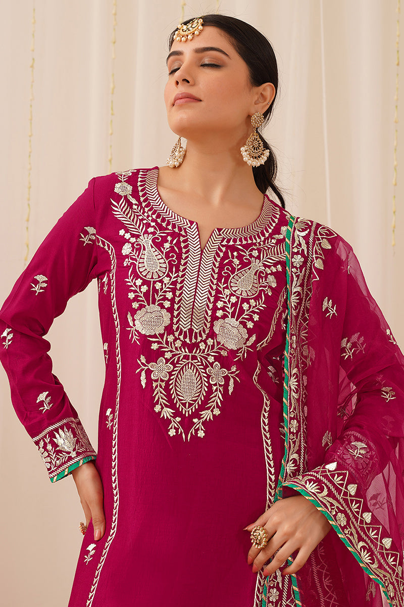 Ahika Pink Silk Blend Solid Yoke Design Straight Palazzo Suit Set PKSKD2490 - view 2