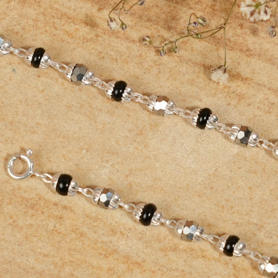 Prinjal Jewellers Black and Silver Alternate Beads Nazariya for Kids