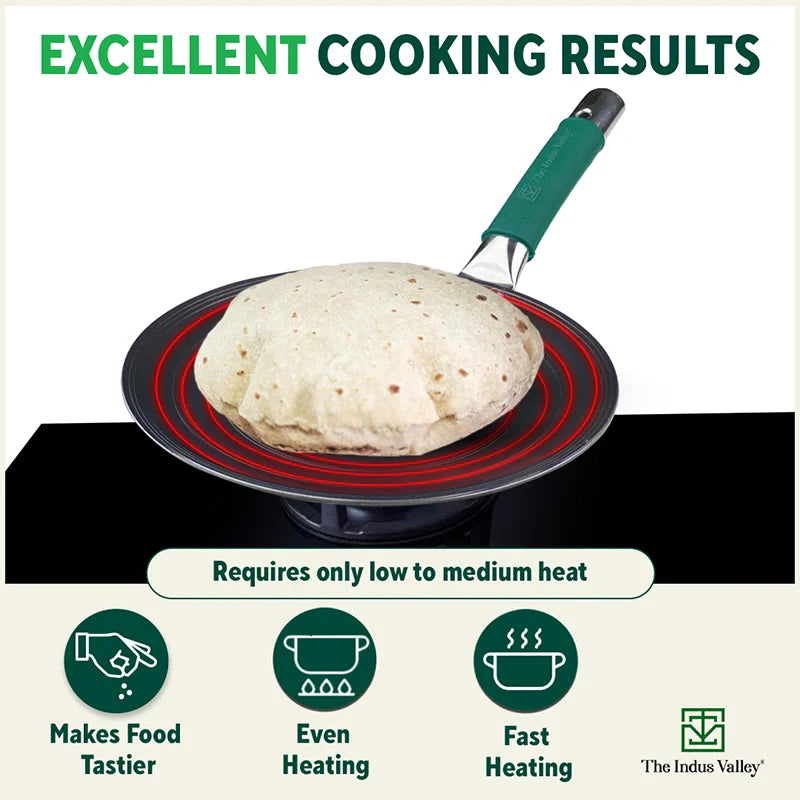 The Indus Valley Ironklad 100% Pure Sheet Iron Concave Tawa, Steel Cool Touch Handle & Silicone Grip, Pre-seasoned, Toxin-free, 27 cm, 1 Kg - view 7