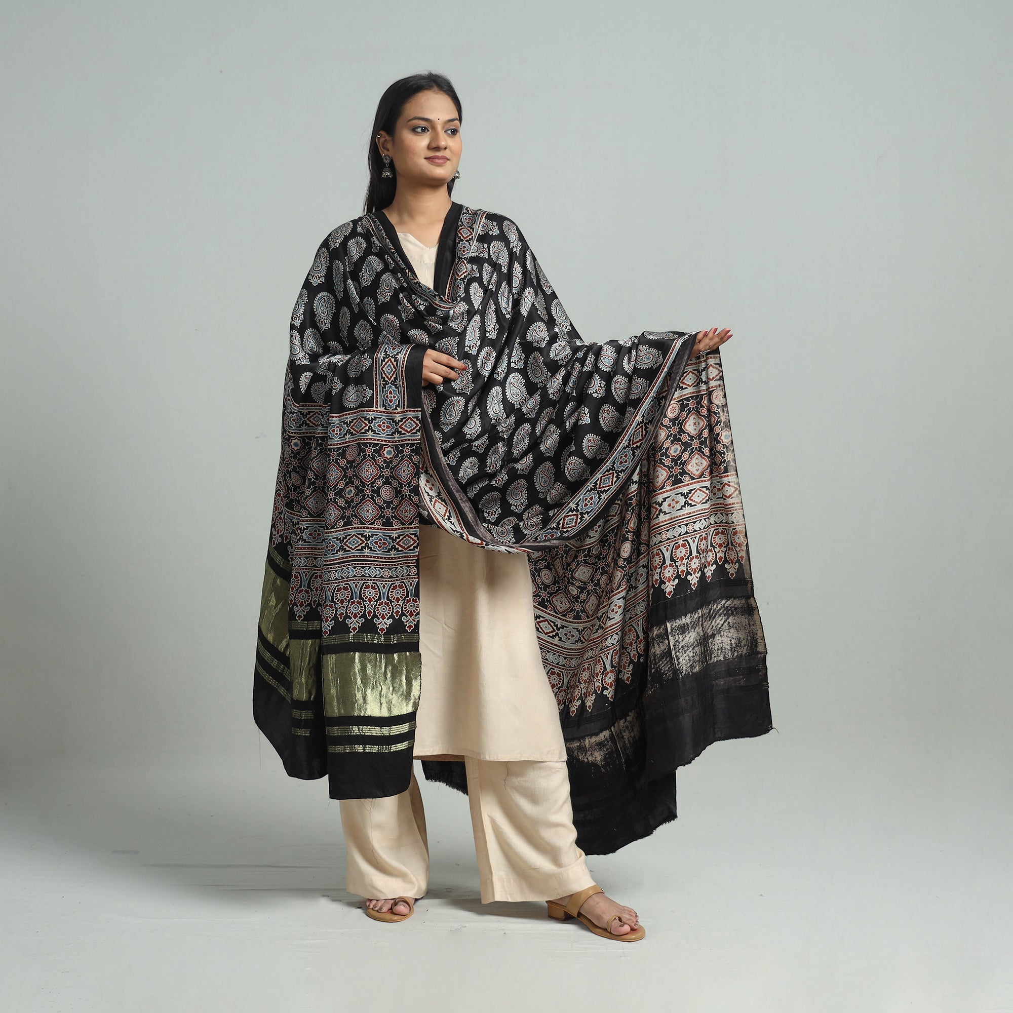 KACHCHH JI CHHAAP Black - Modal Silk Block Print Ajrakh Dupatta 99 - view 2