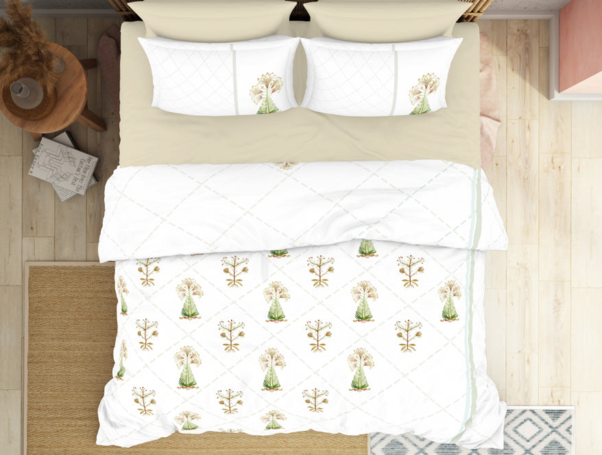 Spaces India Floral Turf Green 100% Cotton King Size Bedsheet - Kalakari Haath By Spaces - view 3