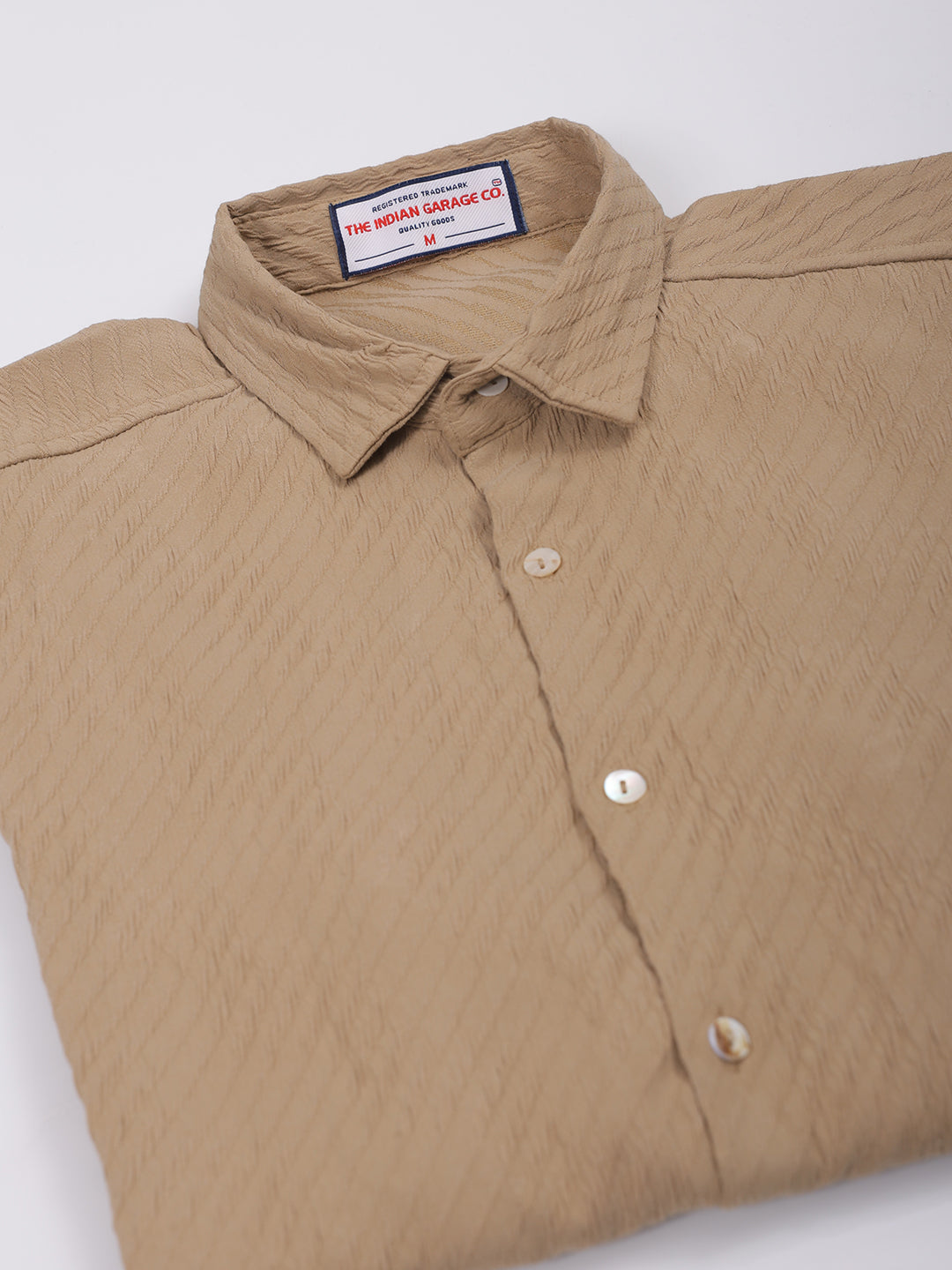 The Indian Garage Co Men's Khaki Slim Fit Textured Shirt - view 7