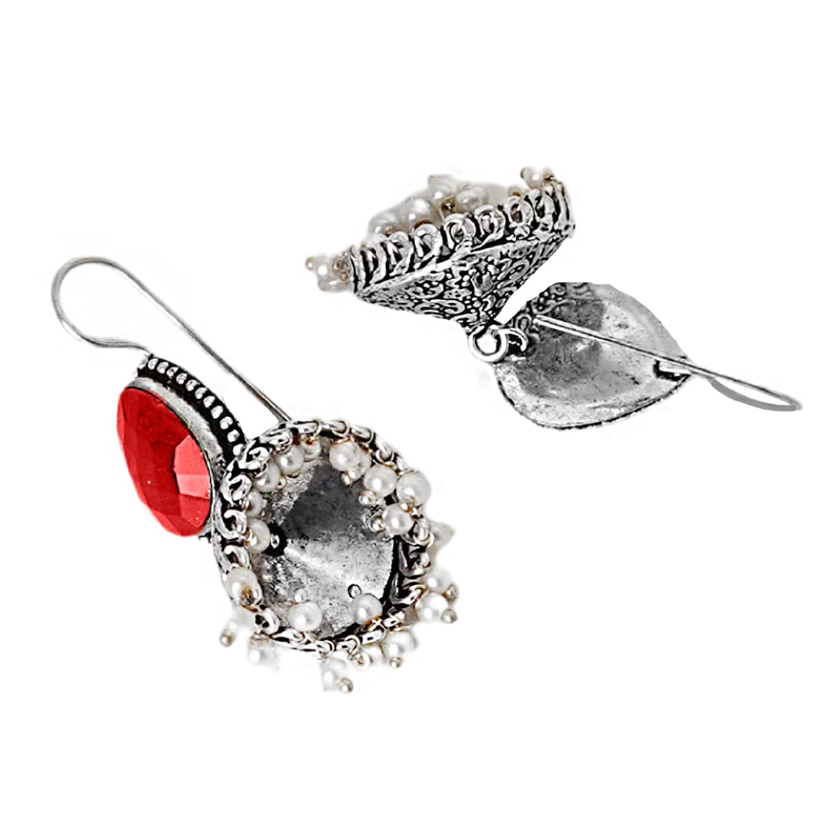 Teejh Sahasra Red Stone Silver Oxidised Earrings For Women - view 5