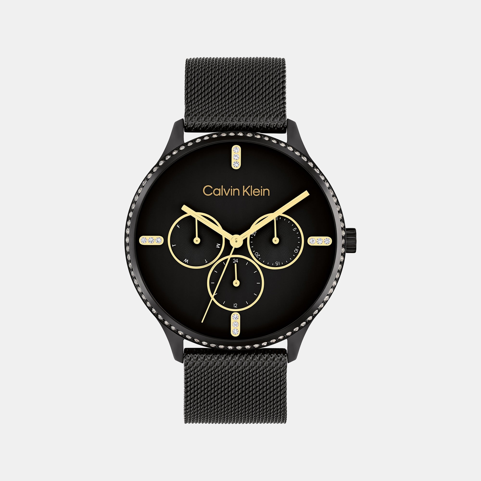 Calvin Klein Ck Dress Women Quartz Black Dial Multi-Function Mesh Watch 25200369