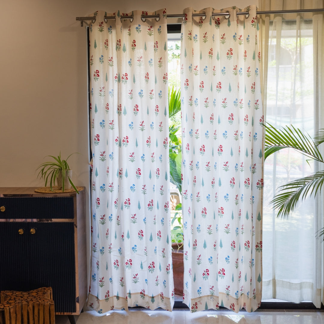 Urban Space -Home Furnishing Store 100% Cotton, room darkening ethnic curtains, Pack of 2 Curtains - High Garden Red