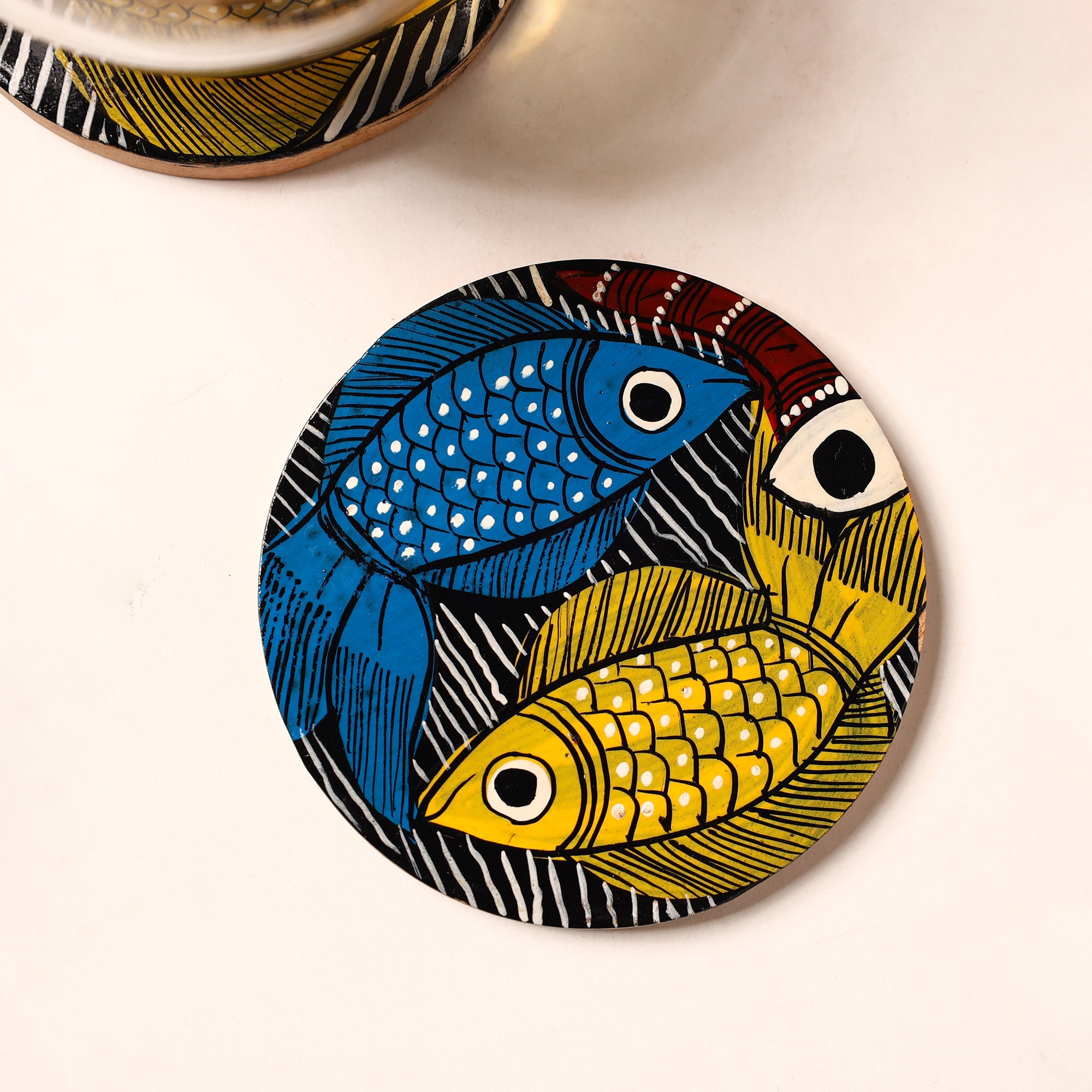 ITOKRI CRAFTS INITIATIVE Bengal Patua Handpainted Akashmoni Wooden Coasters (Set of 4) 36 - view 2