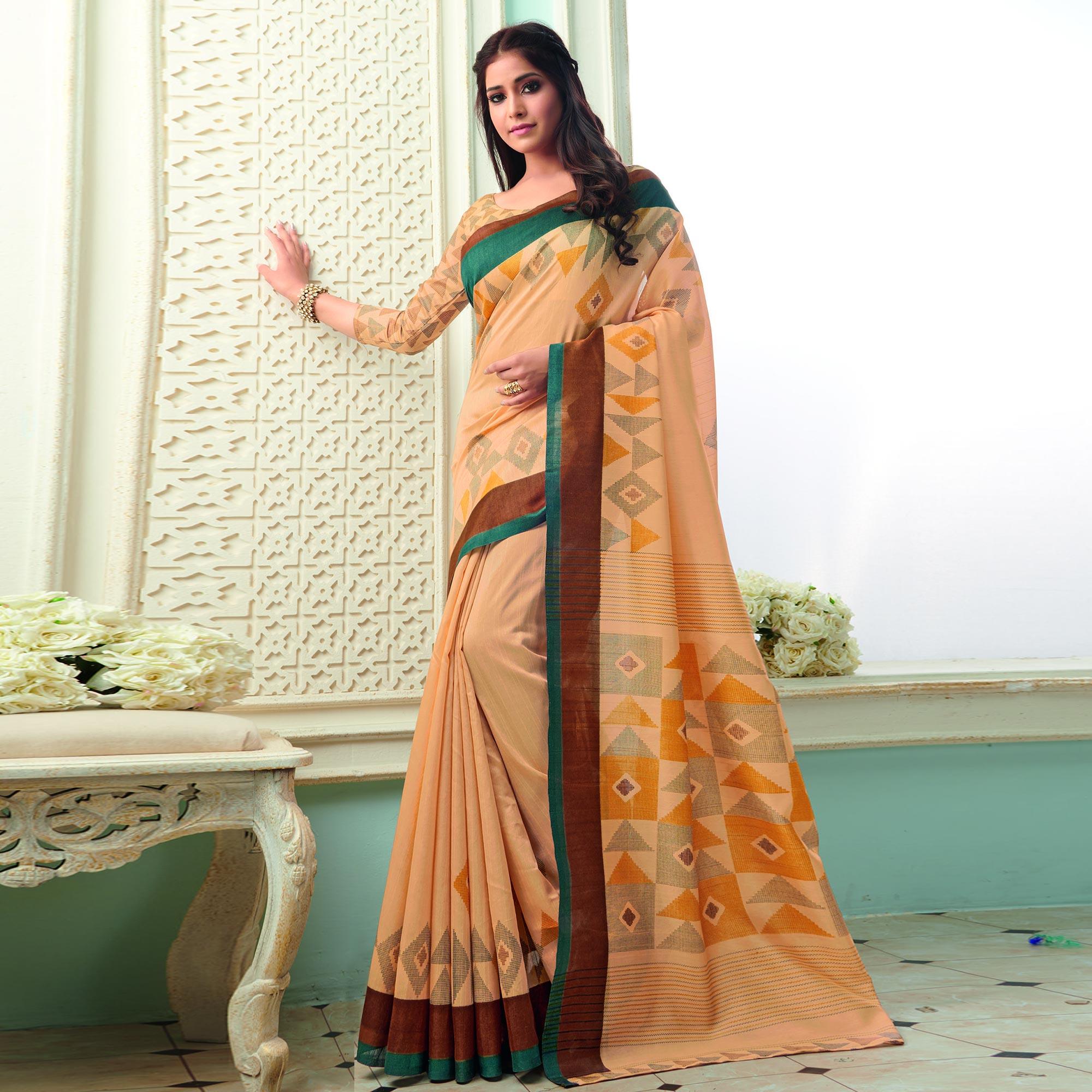 Peachmode Breathtaking Orange Colored Casual Wear Printed Bhagalpuri Saree