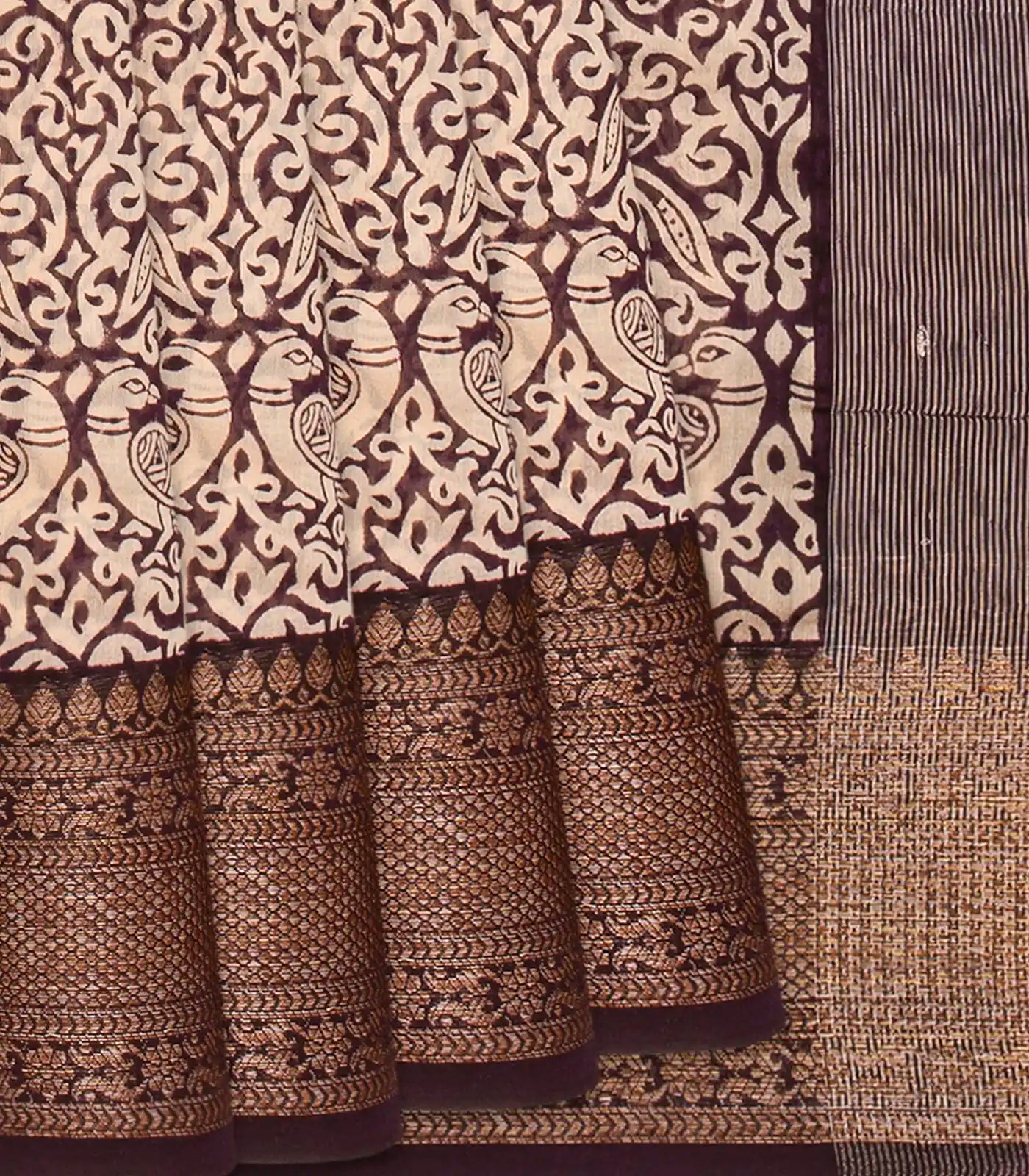 RmKV Maroon Chanderi Cotton Saree Printed With Peacock Motifs-Maroon