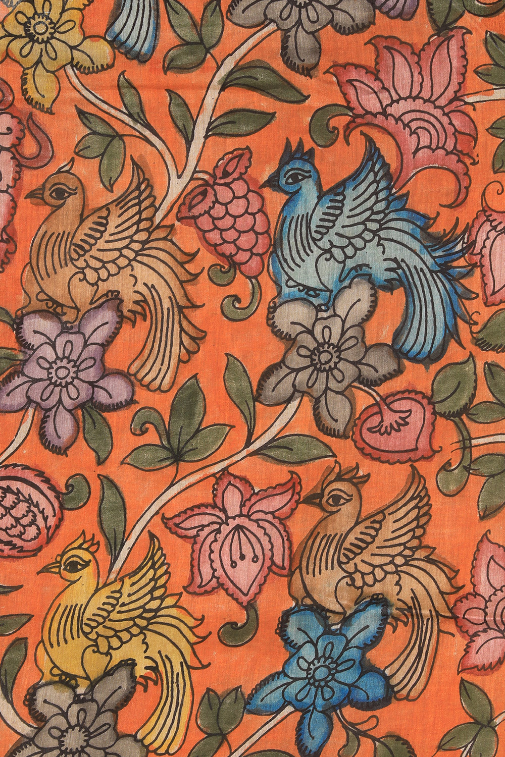 Kalanjali Kalamkari Hand-Painted Orange Saree - view 2