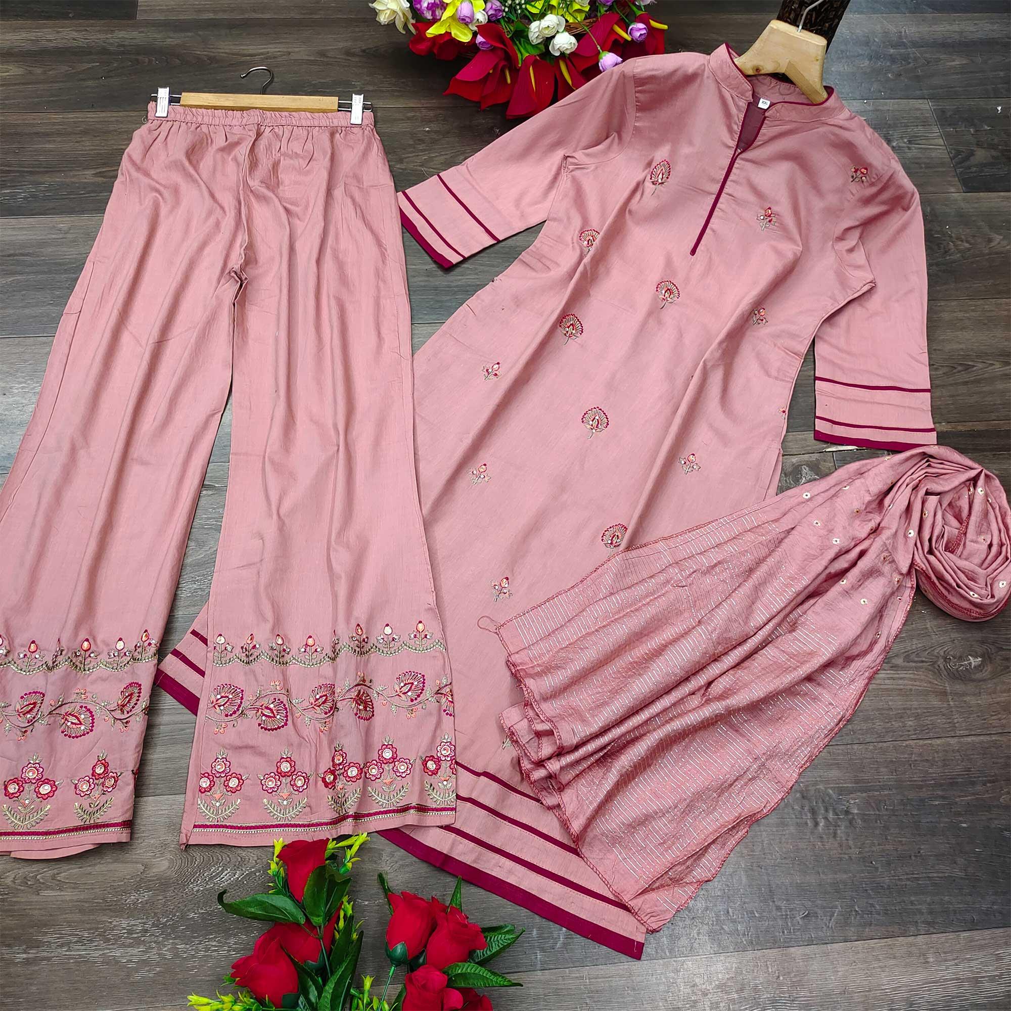 Peachmode Seller Mauve Casual Wear Embroidered Pure Modal Viscose Palazzo Suit - view 2