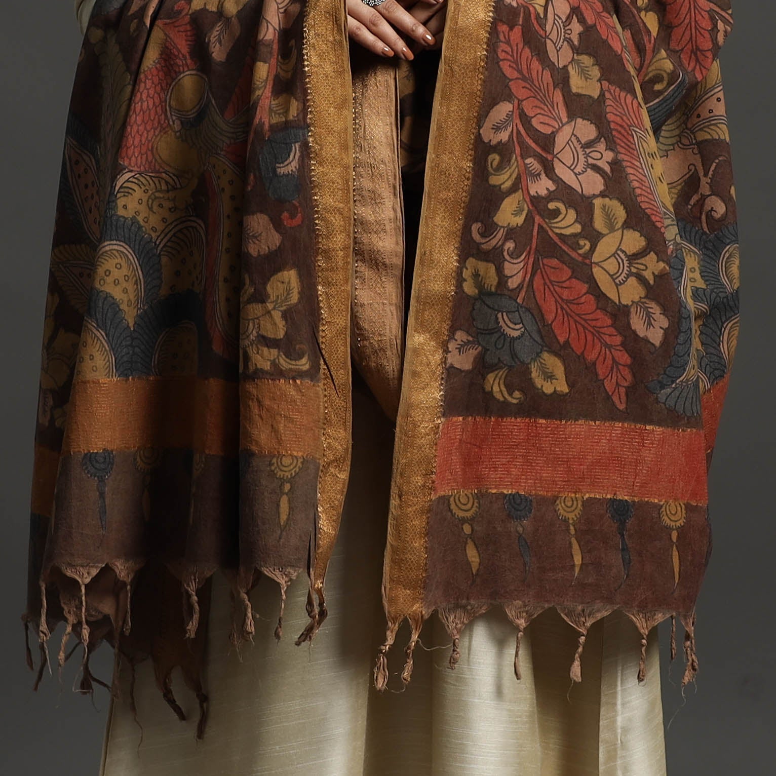 SOUTH KARGHA Brown - Mangalagiri Cotton Handpainted Pen Work Kalamkari Dupatta 03 - view 4
