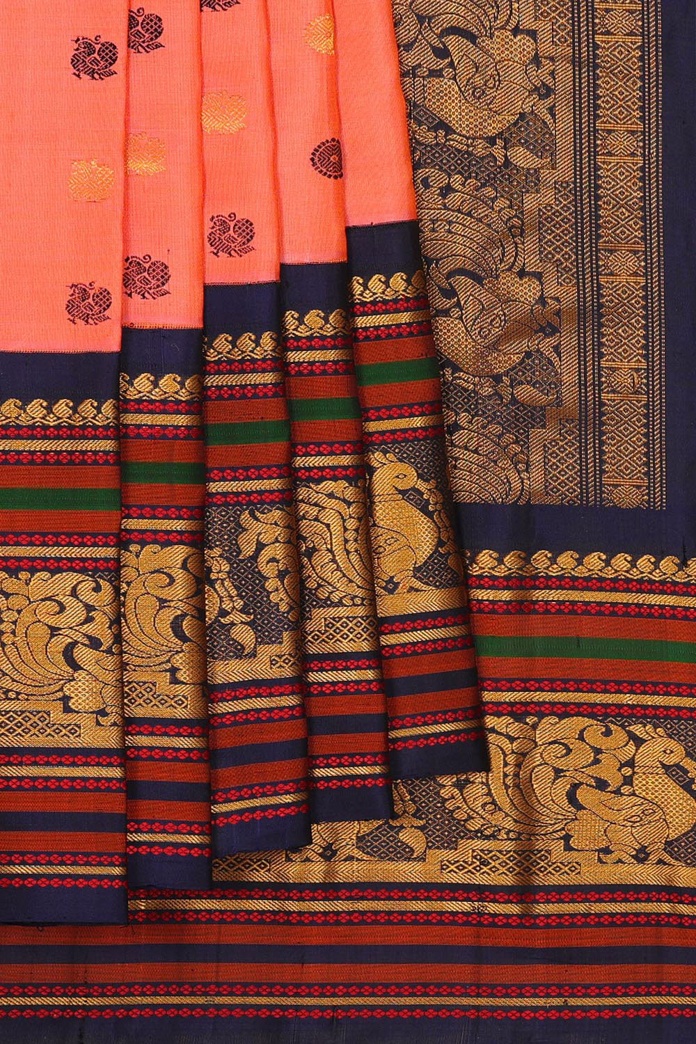 Kalanjali Gadwal-Silk Peach Saree – Women's