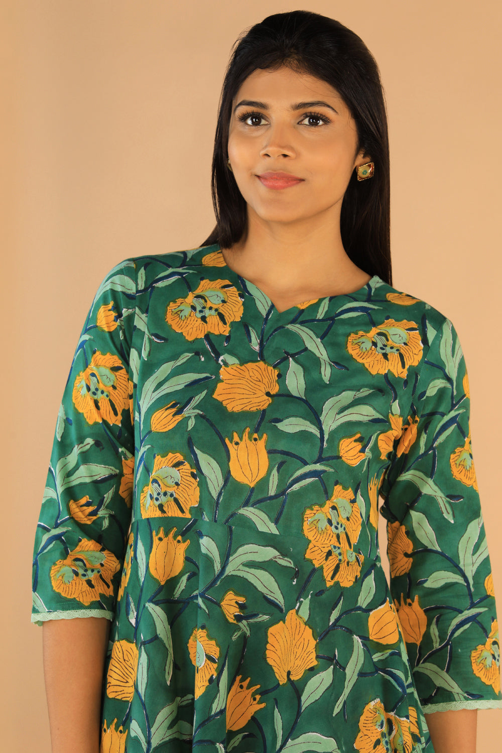 Kalanjali Ethnics Floral Sanganeri hand block printed cotton dress - view 7