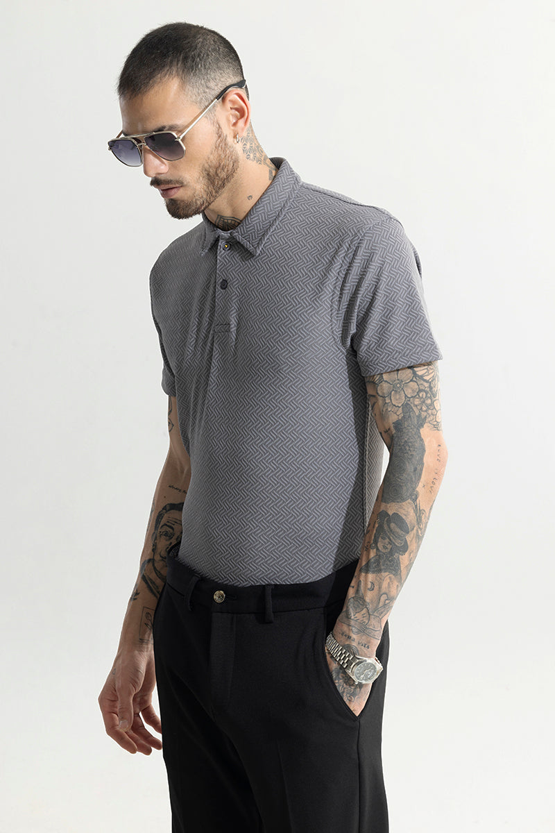 SNITCH Triline Knit Grey Polo T-Shirt - view 5